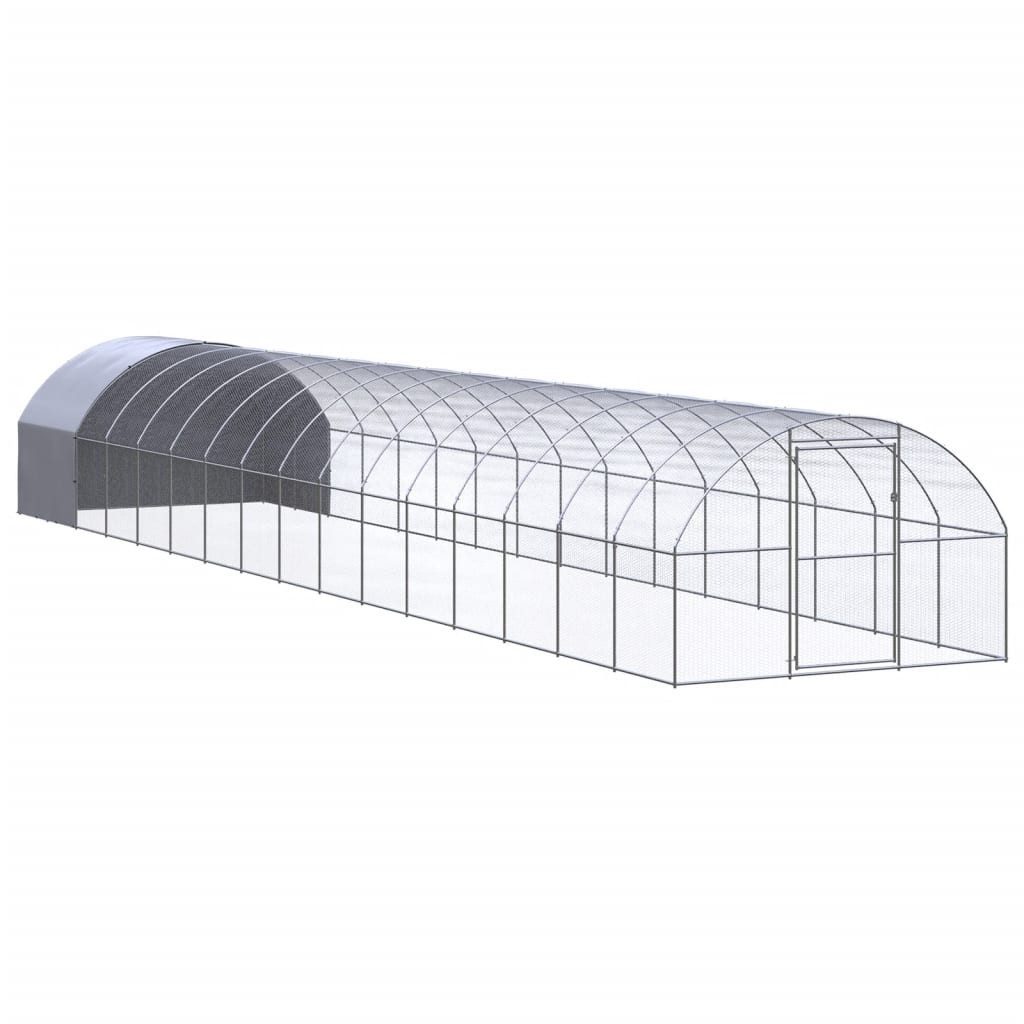 furnicato Hühnerstall 3 x 16 x 2 m in Silber und Silbergrau, Wetterfestes Geflügelgehege mit wasserabweisendem Dach für den Garten