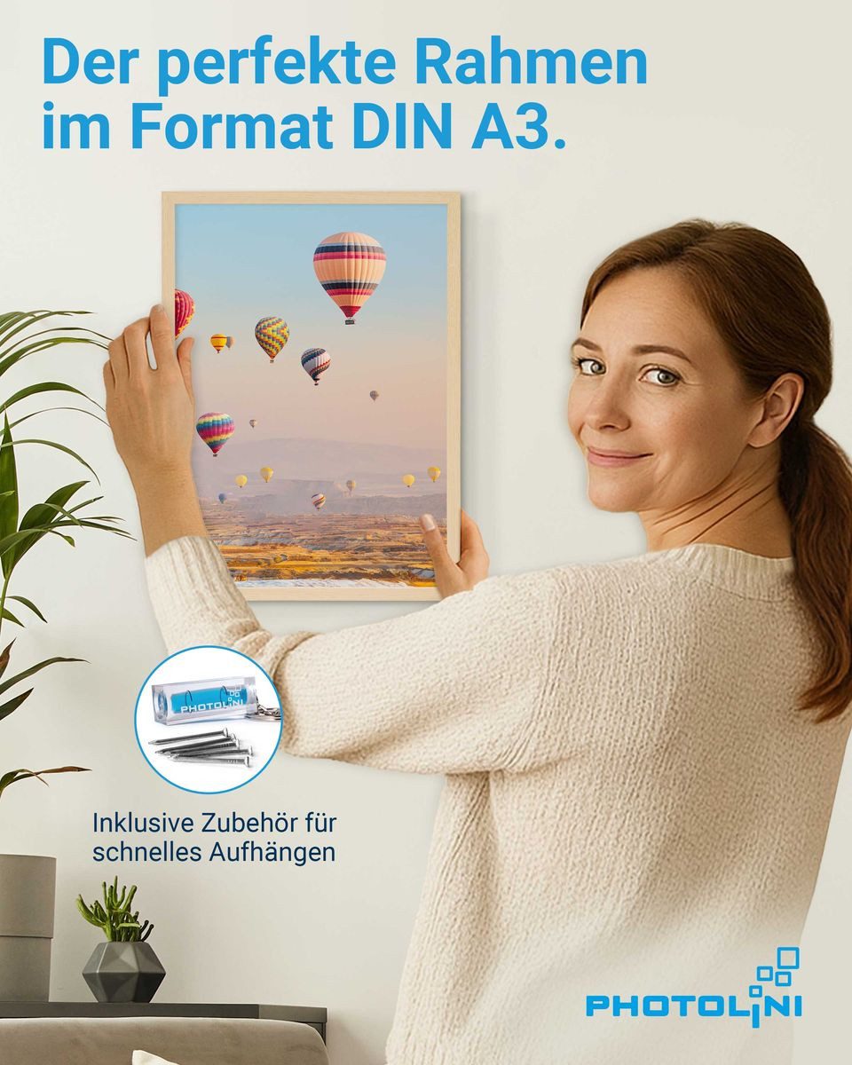 PHOTOLINI Bilderrahmen 3er Set modern mit bruchsicherem Acrylglas, Holz MDF, Fotos & Poster, für 3 Bilder (3er Set), Posterrahmen A3 30x42 cm zum Aufhängen
