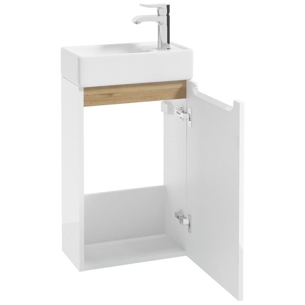 Lomadox Waschtisch SOFIA-107, Gäste Bad mit Keramikbecken in weiß Hochglanz lackiert 40/68/22 cm