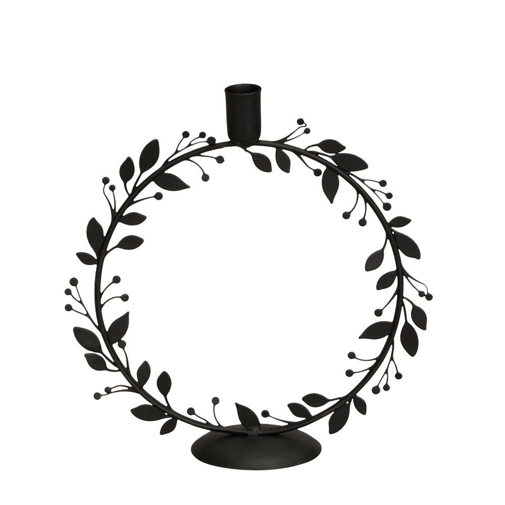 Posiwio Kerzenhalter Kerzenhalter MISTLETOE schwarz aus Metall Kranz Mistelzweig Metallkranz Kerzenständer