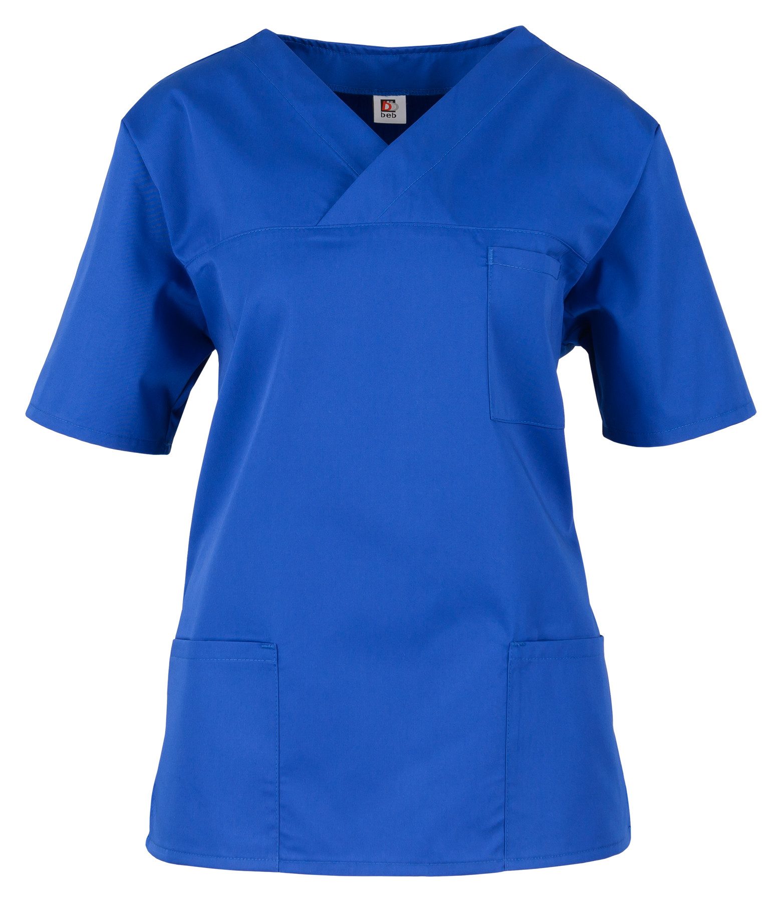 Schlupfbluse beb MEDIZIN/PFLEGE Damen KASACK Kurz V-Neck Baumwollmix Kornblau