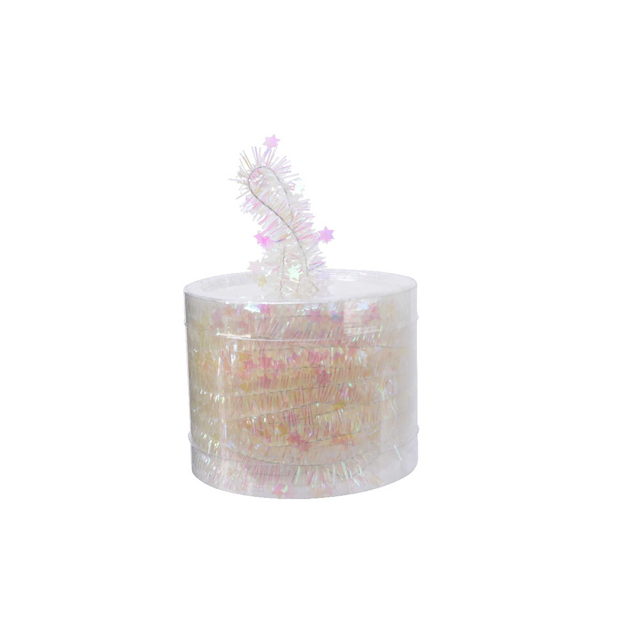 Kaemingk Girlanden, Weihnachtsgirlande Lametta mit Sternen 3cm x 7m - Klar irisierend