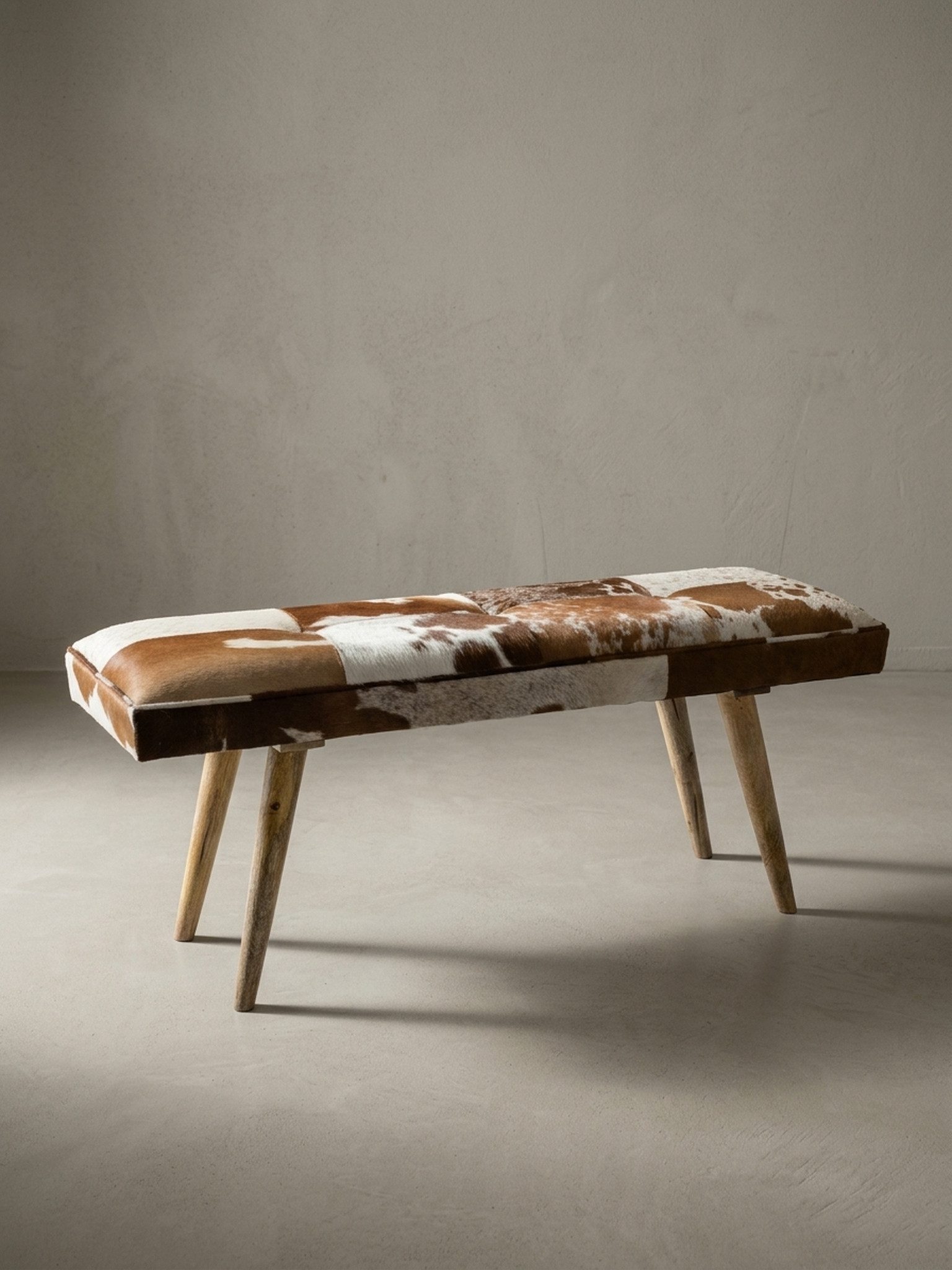 KADIMA DESIGN Sitzbank Sitzbank Ziegenfell / Massivholz Bank 120 x 40 x 52 cm, Polsterbank, Flur Esszimmer Braun, Kleine Bettbank Fell, Dielenmöbel Flurbank