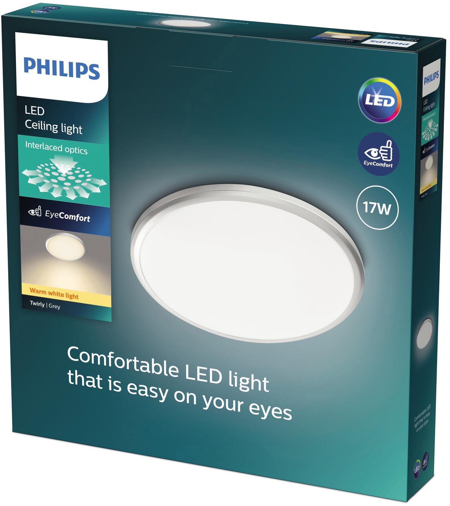 Philips Deckenleuchte Twirly, Warmweiß, grau fest LED 1700lm integriert