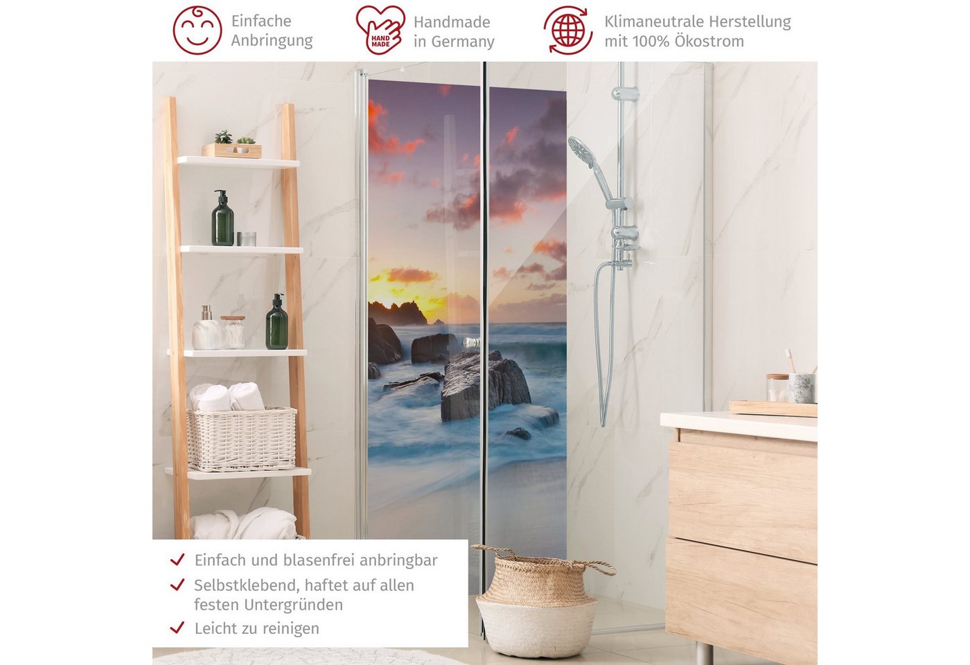 Thumbnail - Bilderdepot24 Badrückwand Strand blau Duschrückwand ohne Bohren Dusche Natur Meere, (1-tlg., Hart-Folie Premium matt 0,6...
