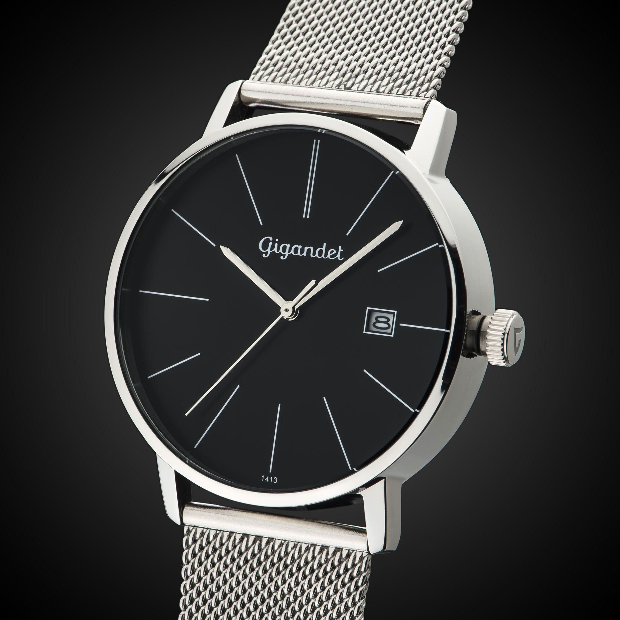 Gigandet Quarzuhr Herrenuhr, Armbanduhr, Businessuhr, 42mm, MINIMALISM G42-006, Mineralglas, Datumsanzeige, Edelstahlband, 3bar/30m wasserfest
