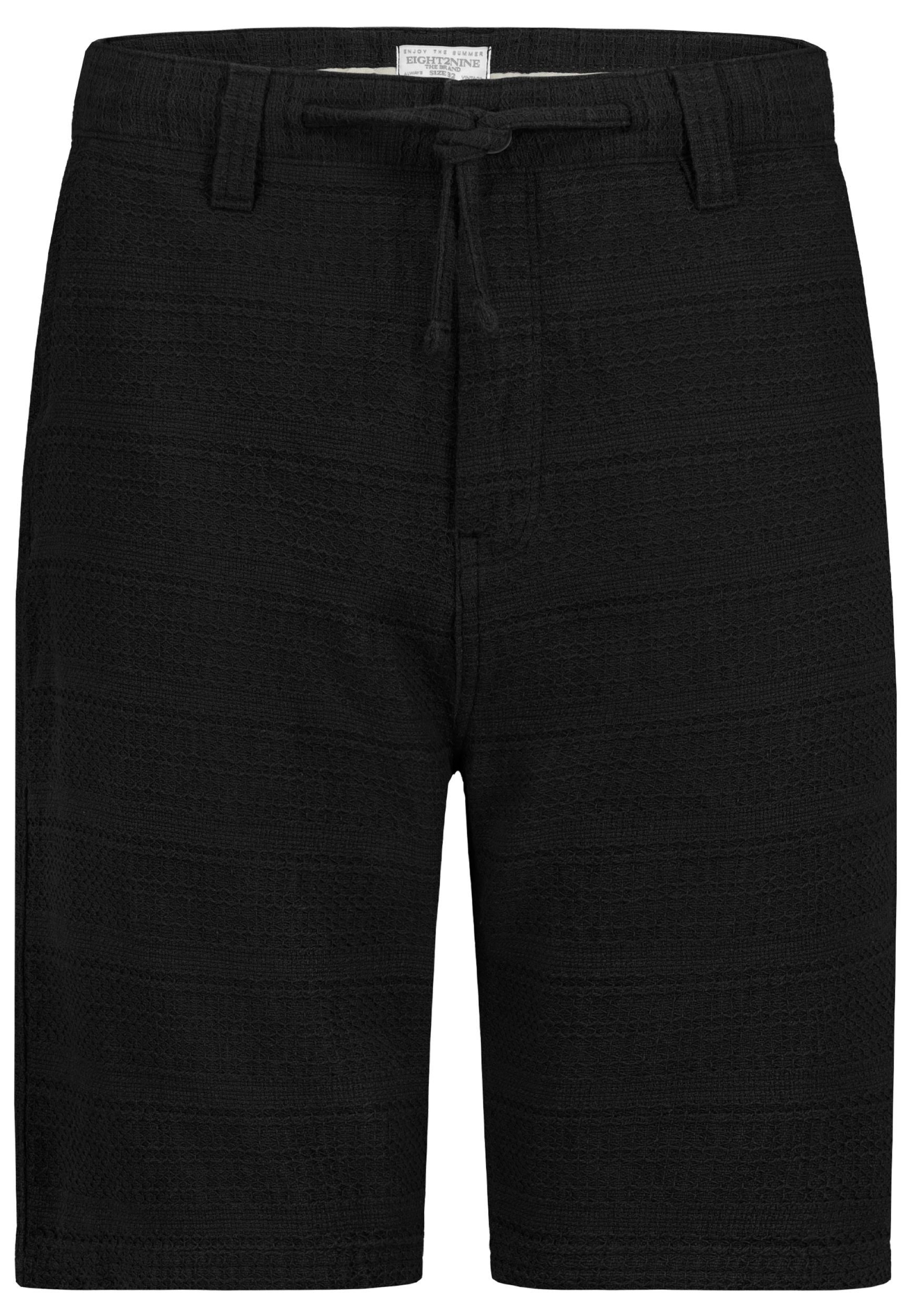 Eight2Nine Chinoshorts Strukturmuster Elastischer Bund Kordelzug Moderner Look für Herren (1-tlg) Baumwolle Normal Fit Einfarbig atmungsaktiv Reißverschluss