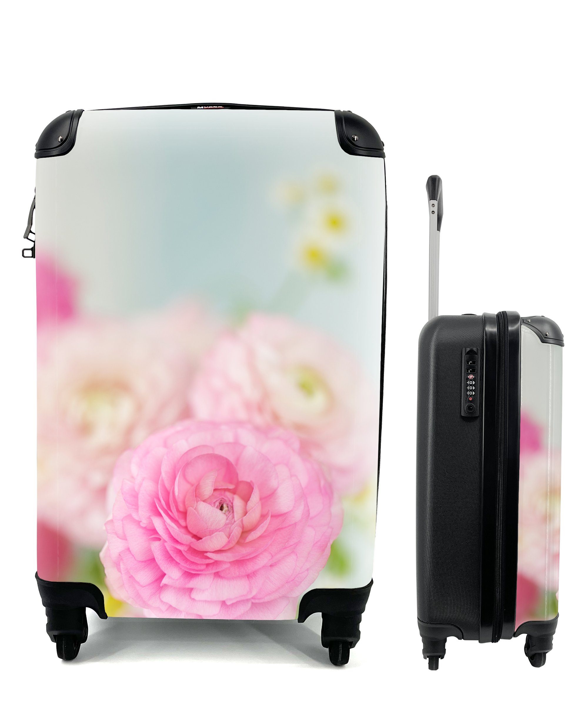 MuchoWow Handgepäckkoffer Nahaufnahme von rosa Blumen, 4 Rollen, Reisetasche mit rollen, Handgepäck für Ferien, Trolley, Reisekoffer
