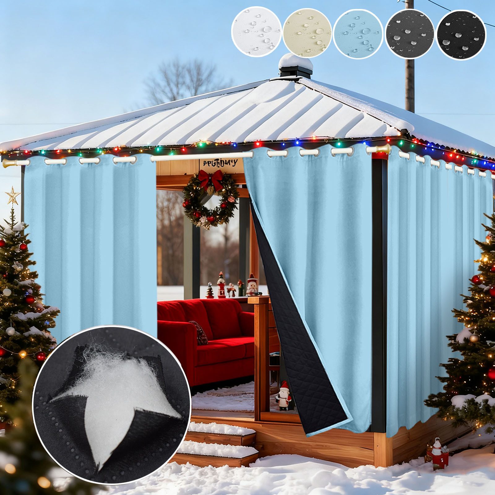 Sunicol Outdoorvorhang 2er Set Dicke Thermovorhang Kälteschutz Wetterfest mit ösen, Wärmeschutzvorhang für Terrasse Garten Balkon