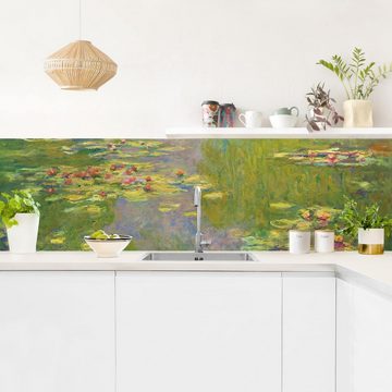 Bilderdepot24 Küchenrückwand grün dekor Blumen Botanik Tropisch Kunst Claude Monet Grüne Seerosen, (1-tlg., Nischenrückwand - für Fliesenspiegel ohne Bohren - matt), Spritzschutz Rückwand Küche Herd - Folie selbstklebend versch. Größen