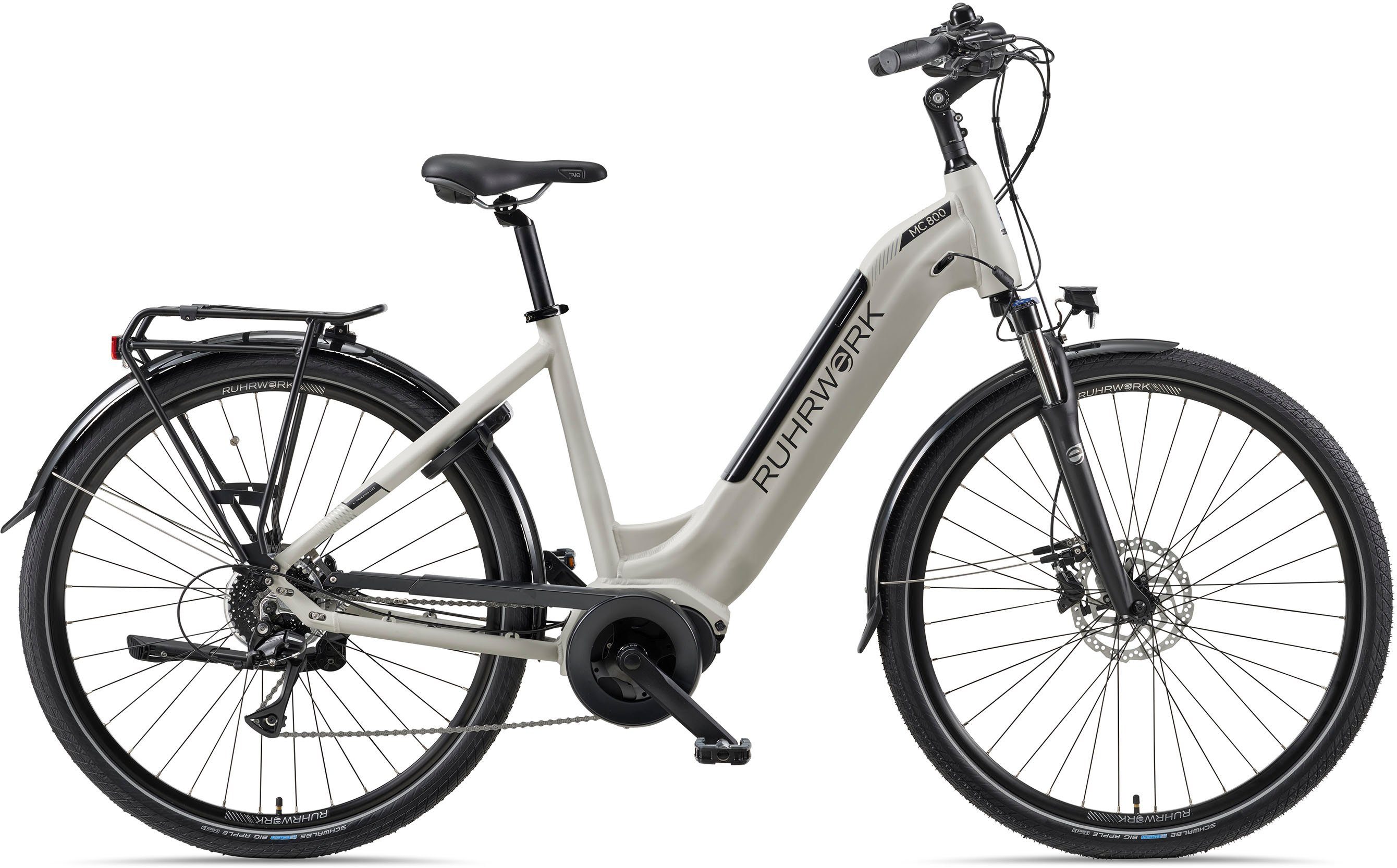 RUHRWERK E-Bike Cityrad MC800, 8 Gang Shimano Acera Schaltwerk, Kettenschaltung, Mittelmotor, 522 Wh, Pedelec, Elektrofahrrad für Damen u. Herren