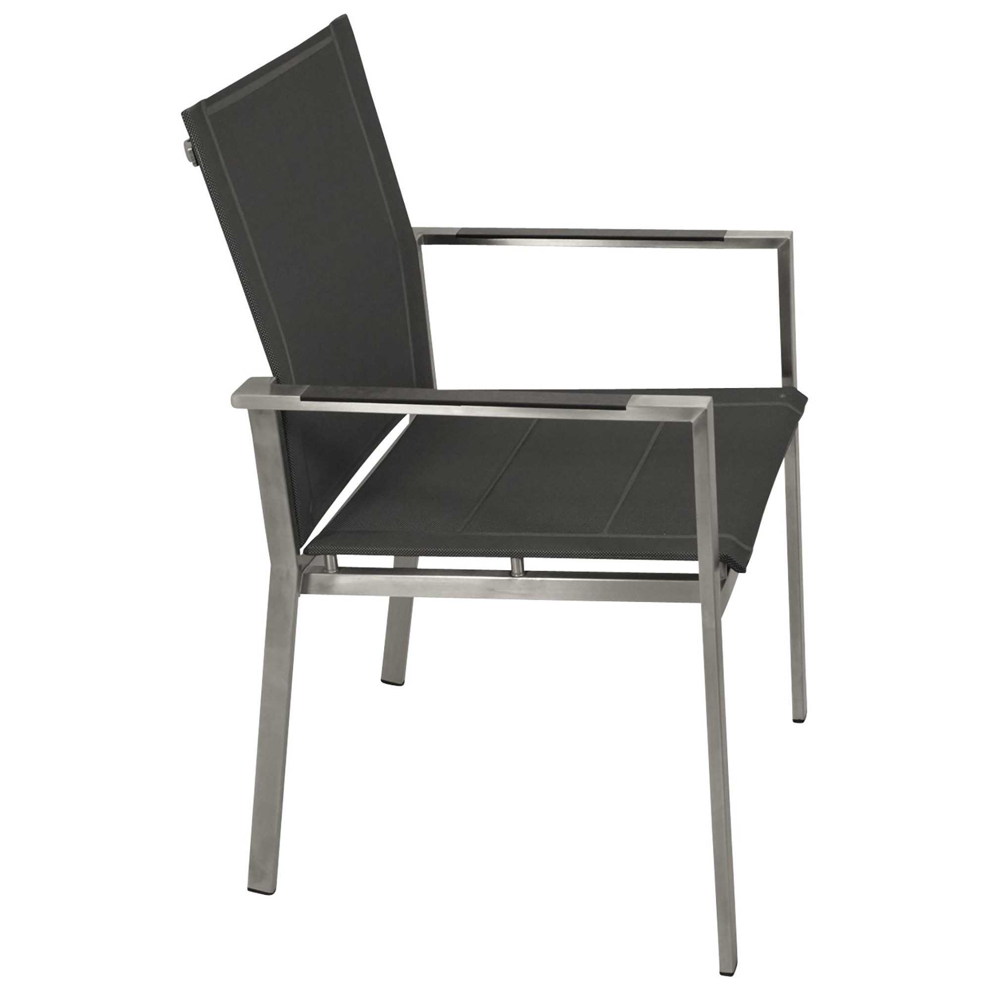 TPFGarden Gartenstuhl RUNCORN (4er Set Stapelsessel Edelstahl poliert - Polster anthrazit), Outdoor Stuhl - Armlehnen Kunstholz grau (BxHxT): 56 x 85 x 60 cm