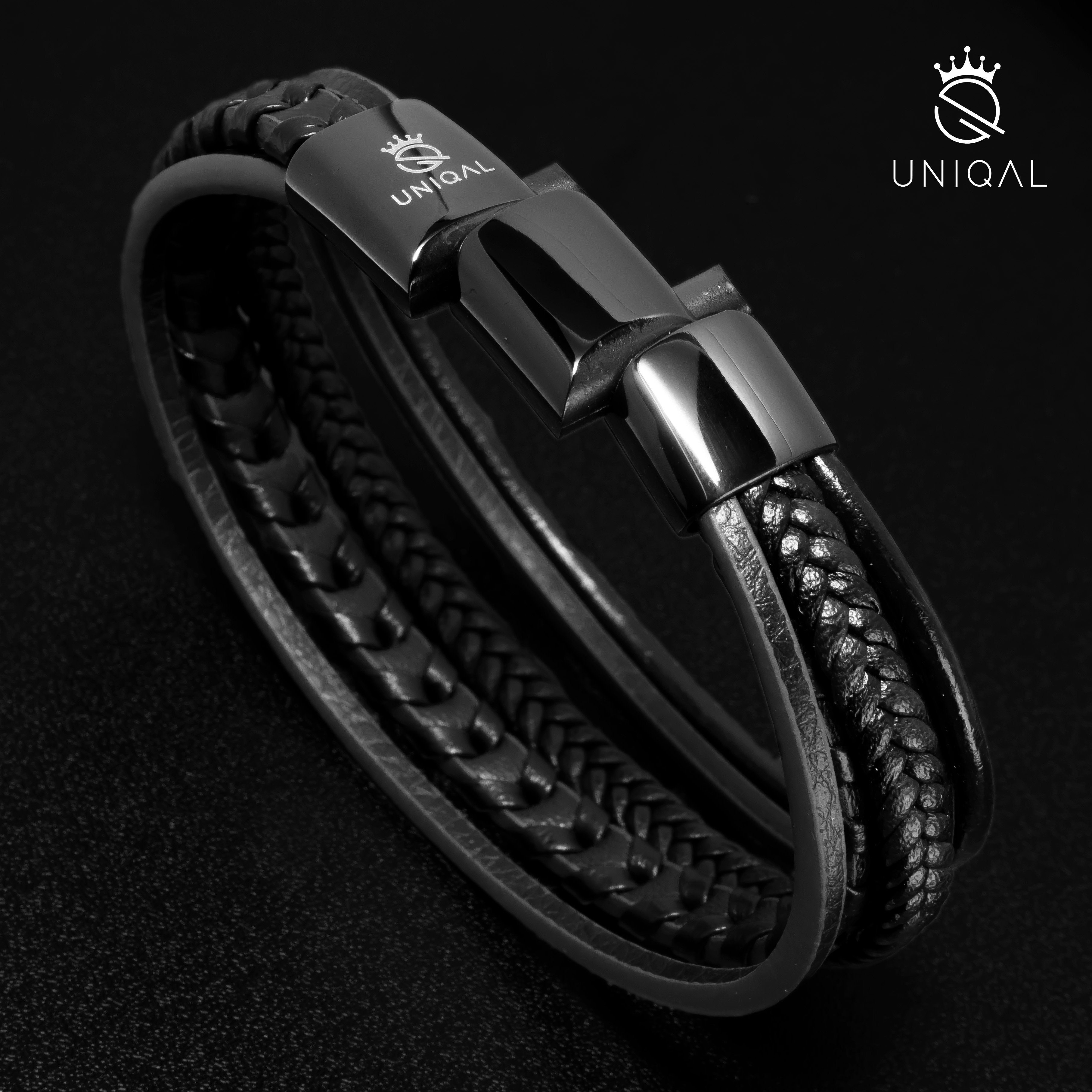 UNIQAL.de Lederarmband Lederarmband Herren "ARMARA" geflochten brown black elegant Rindsleder (Edelstahl, Echtleder, Casual Style, Handgefertigt)