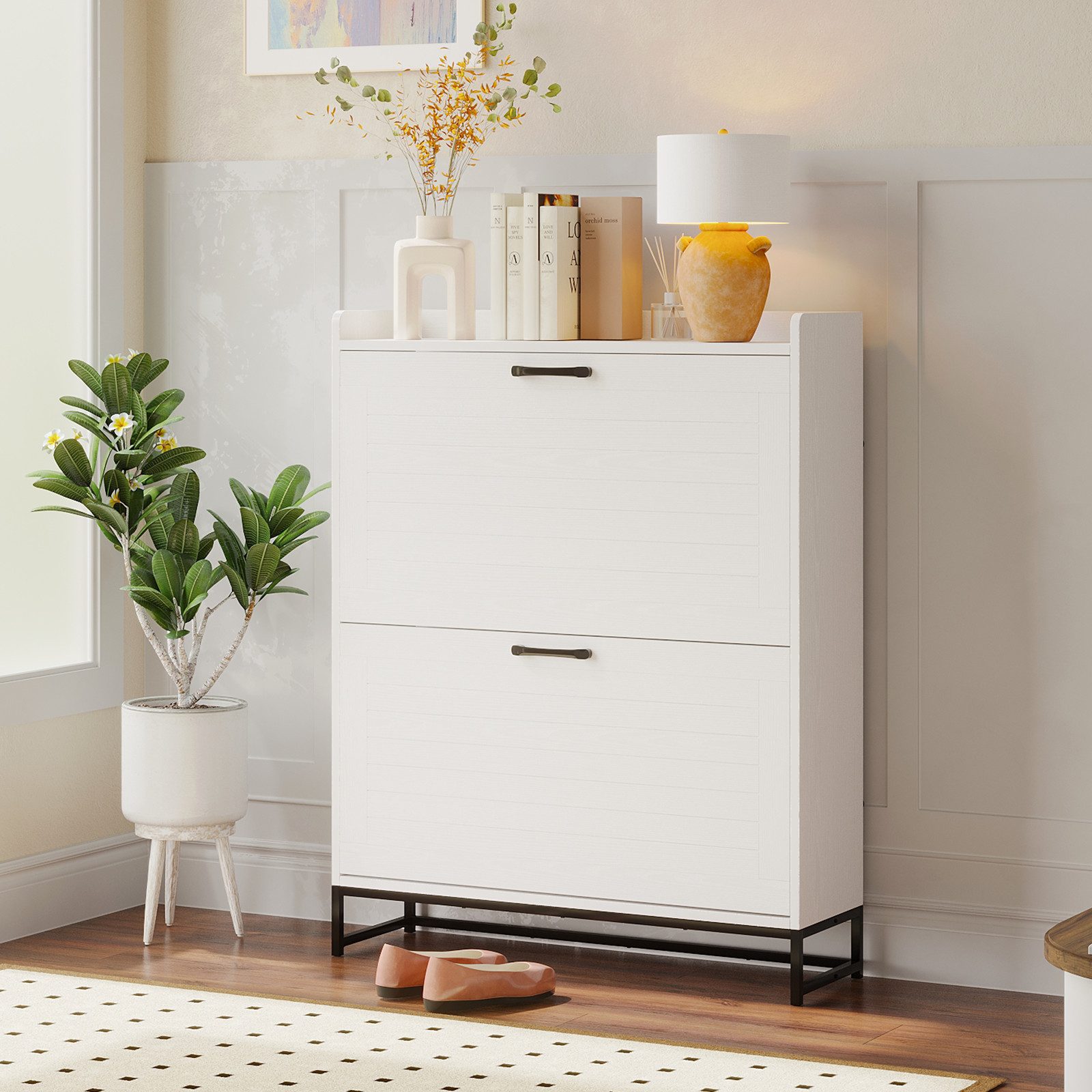 VOWNER Schuhschrank mit 2 Klappen, Verstellbar für 12 Schuhe (1-St) Weiß, g günstig online kaufen