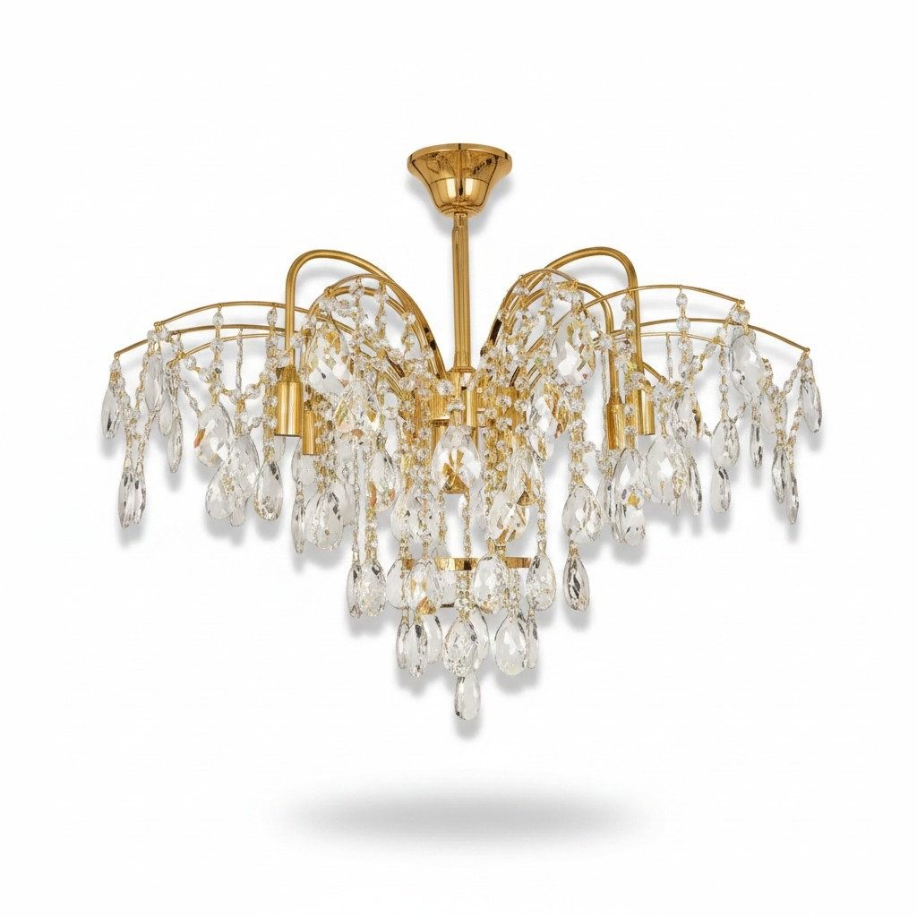 JVmoebel Kronleuchter Luxuriöser Kristallleuchter in Gold für stilvolle Wohnräume, Leuchtmittel wechselbar, Made in Europa