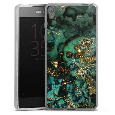 DeinDesign Handyhülle Marmor Glitzer Look Muster Cyan Glitter Marble Look, Sony Xperia E5 Silikon Hülle Bumper Case Handy Schutzhülle