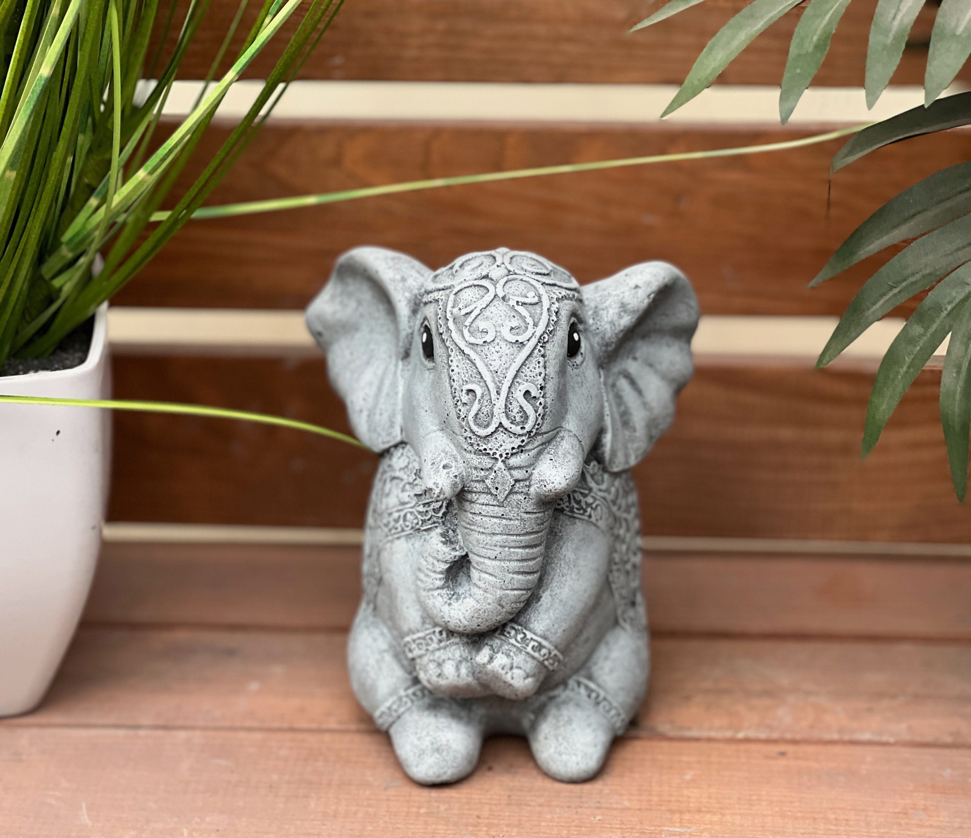 Gartenfigur Elefant mit Pflanztopf Garten Skulptur Elefant Blumentopf Figur 