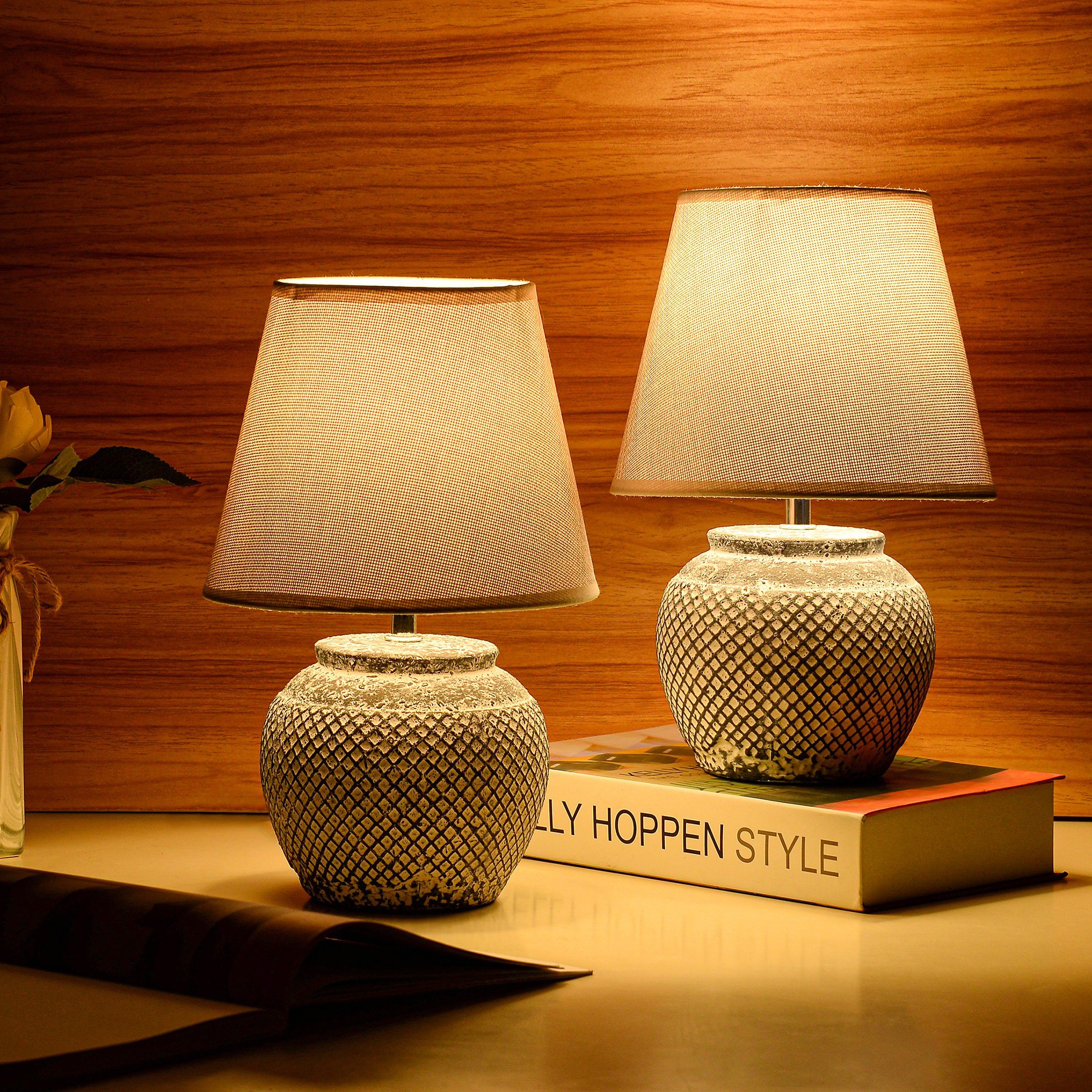 BRUBAKER Tischleuchte Nachttischlampe Grau, Ohne Leuchtmittel, Keramikfuß - günstig online kaufen