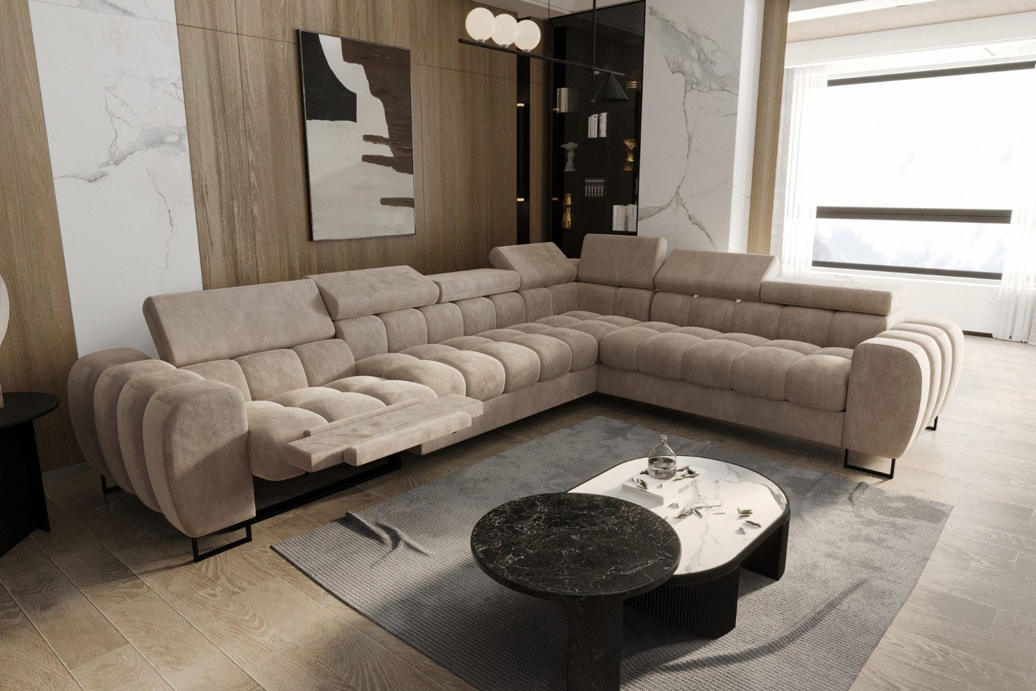 Friderik-EU Ecksofa Aspen Max Relax, L-Form Modernes Sofa mit Schlaffunktion, 330x260 cm, Couch mit verstellbaren Kopfstützen, Liegefläche 117x190cm, Schlafsofa