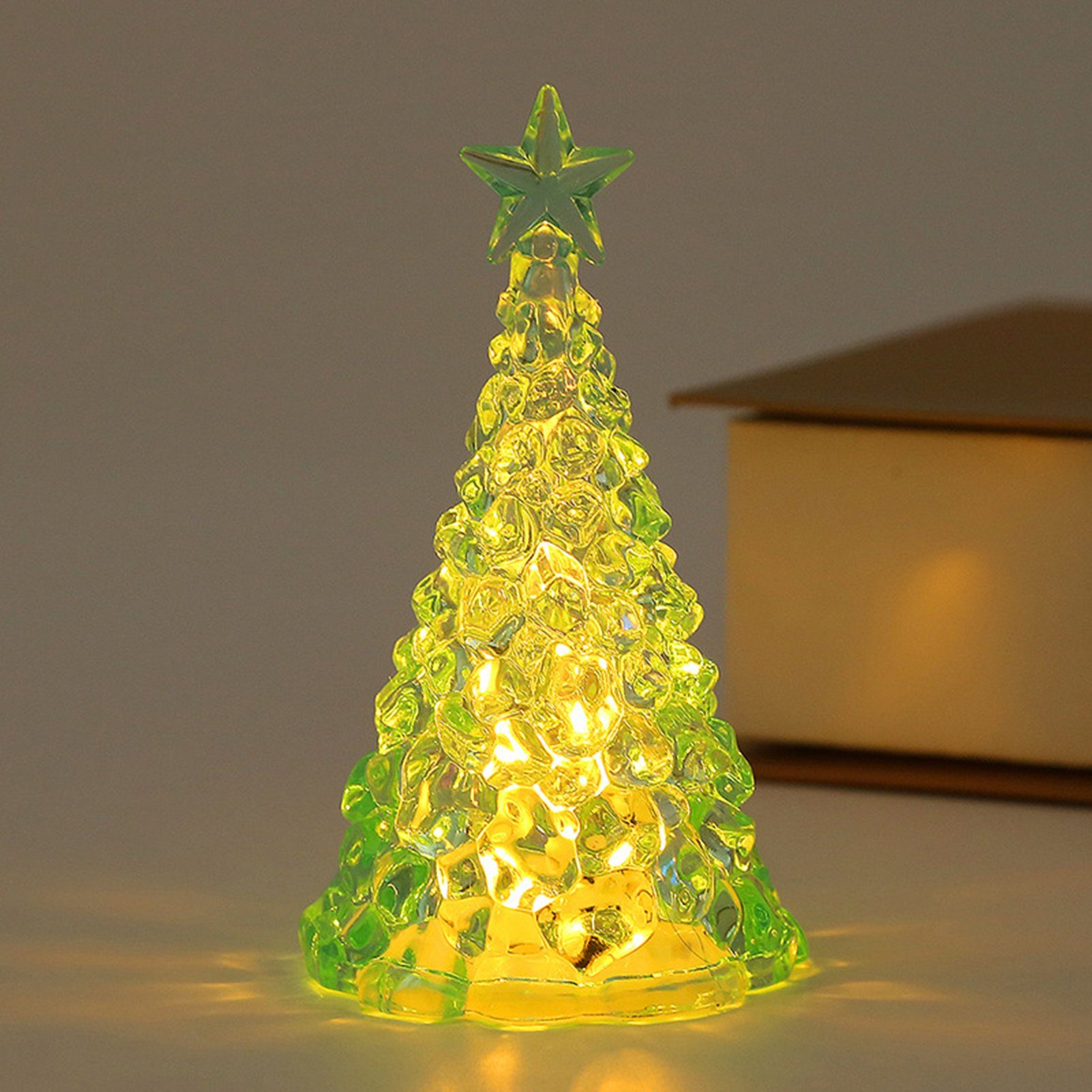 Rutaqian LED Nachtlicht 4 Stück Weihnachtsbaum Nachtlicht Heiligabend Geschenk LED Kerzenlicht, Weihnachtsdekorationen Desktop Ornament Kristall Nachtlicht Gelb