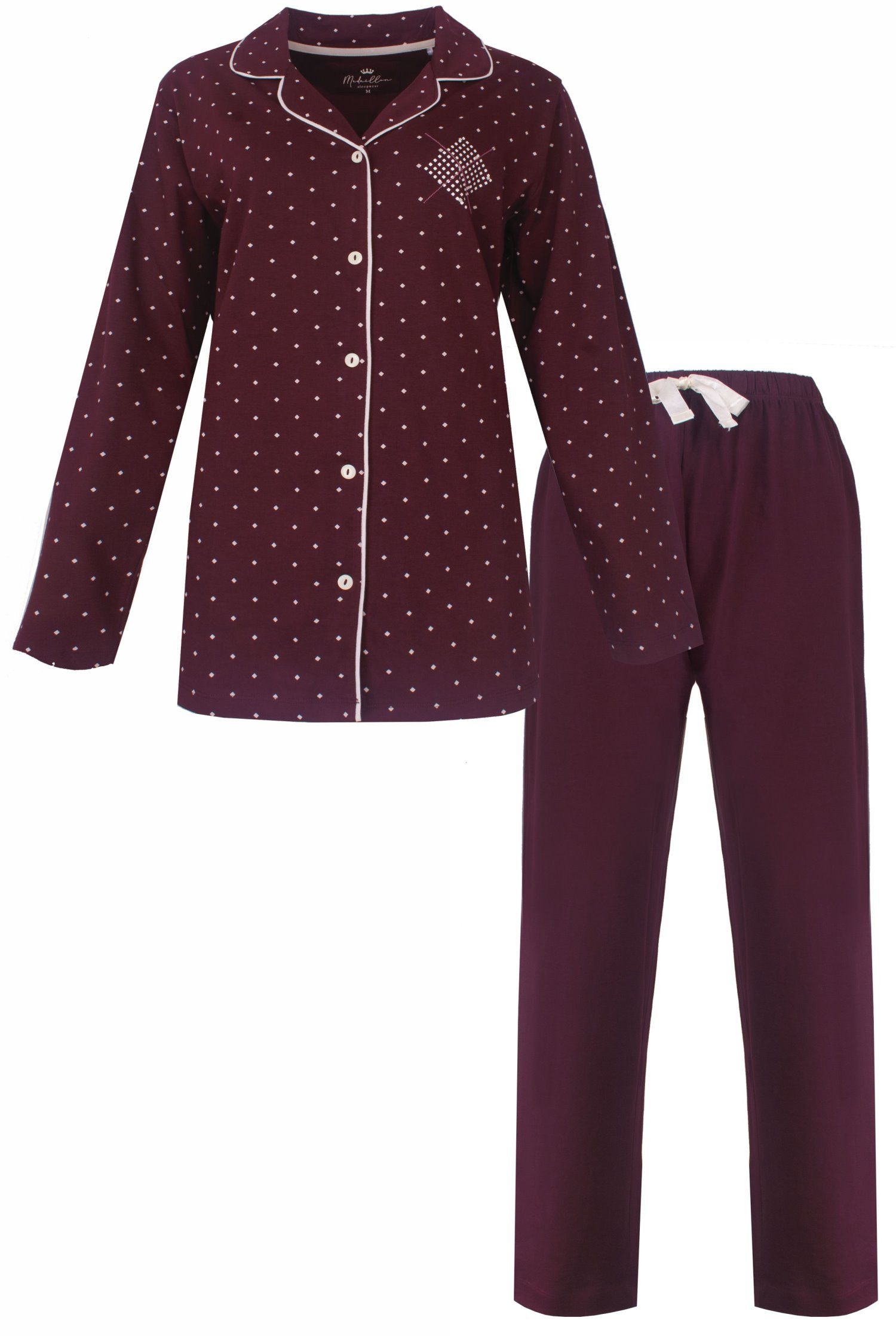 Medaillon Schlafanzug Damen Pyjama geknöpft (2 tlg) Baumwolle