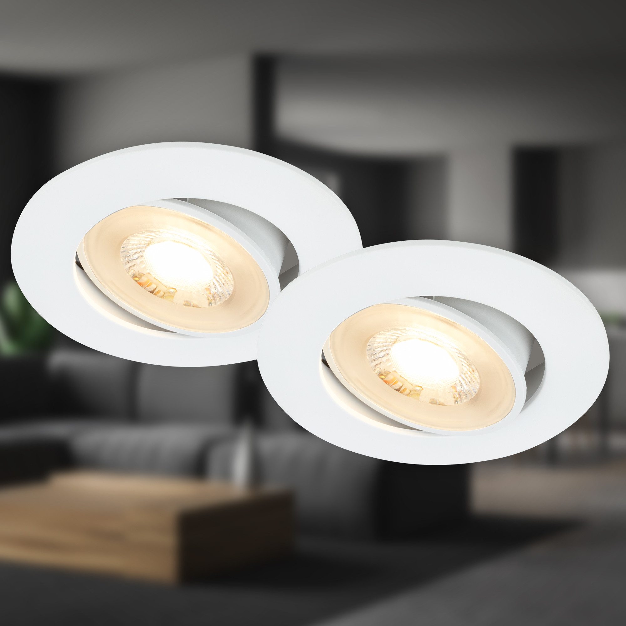 Briloner Leuchten LED Einbaustrahler 2er Set Schwenkbar Warmweiß Flaches Design, LED fest integriert