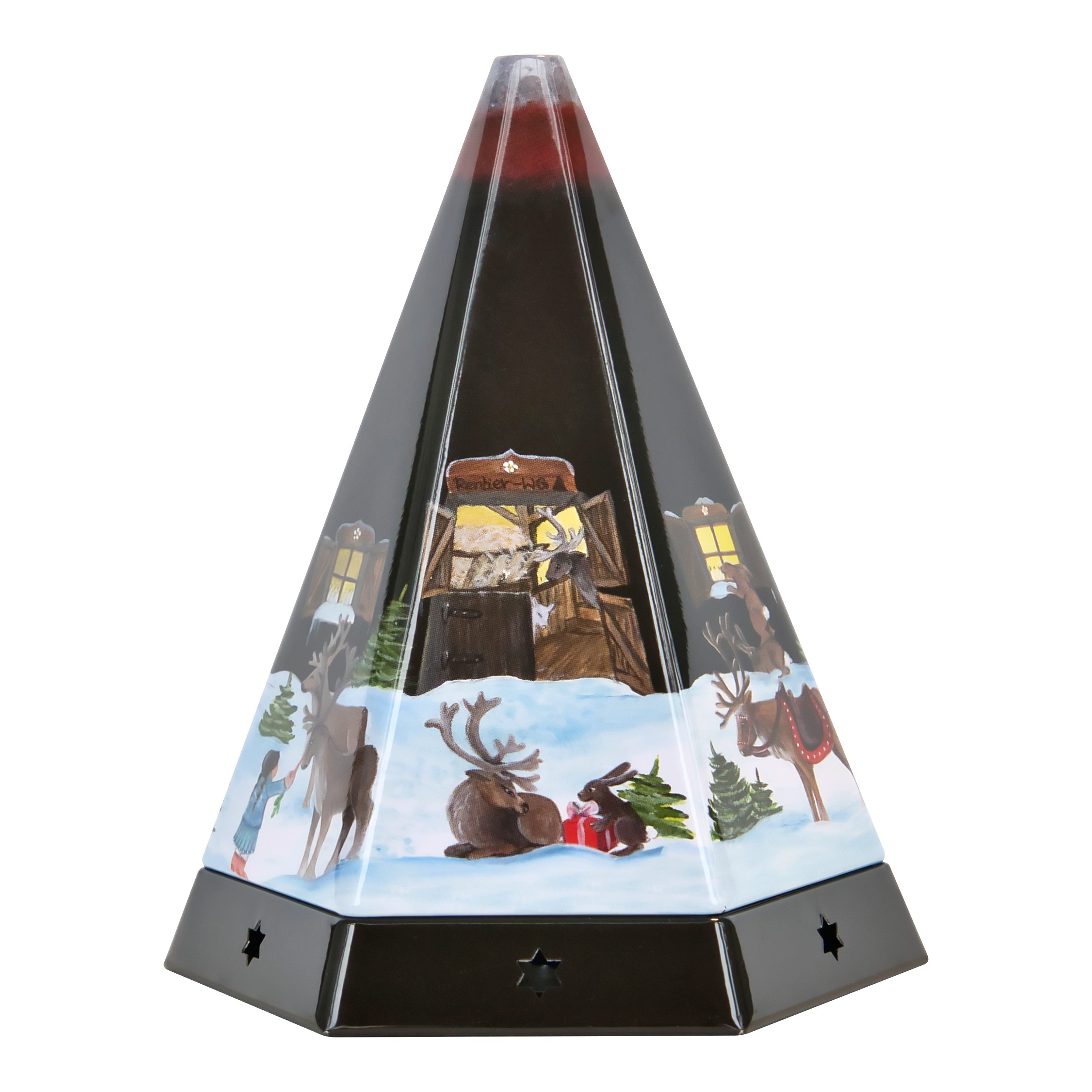 Crottendorfer Räucherhaus Räucherpyramide aus Metall - mit Räucherkerzenhalter, mit schöner winterlicher Verzierung außen - Made in Germany