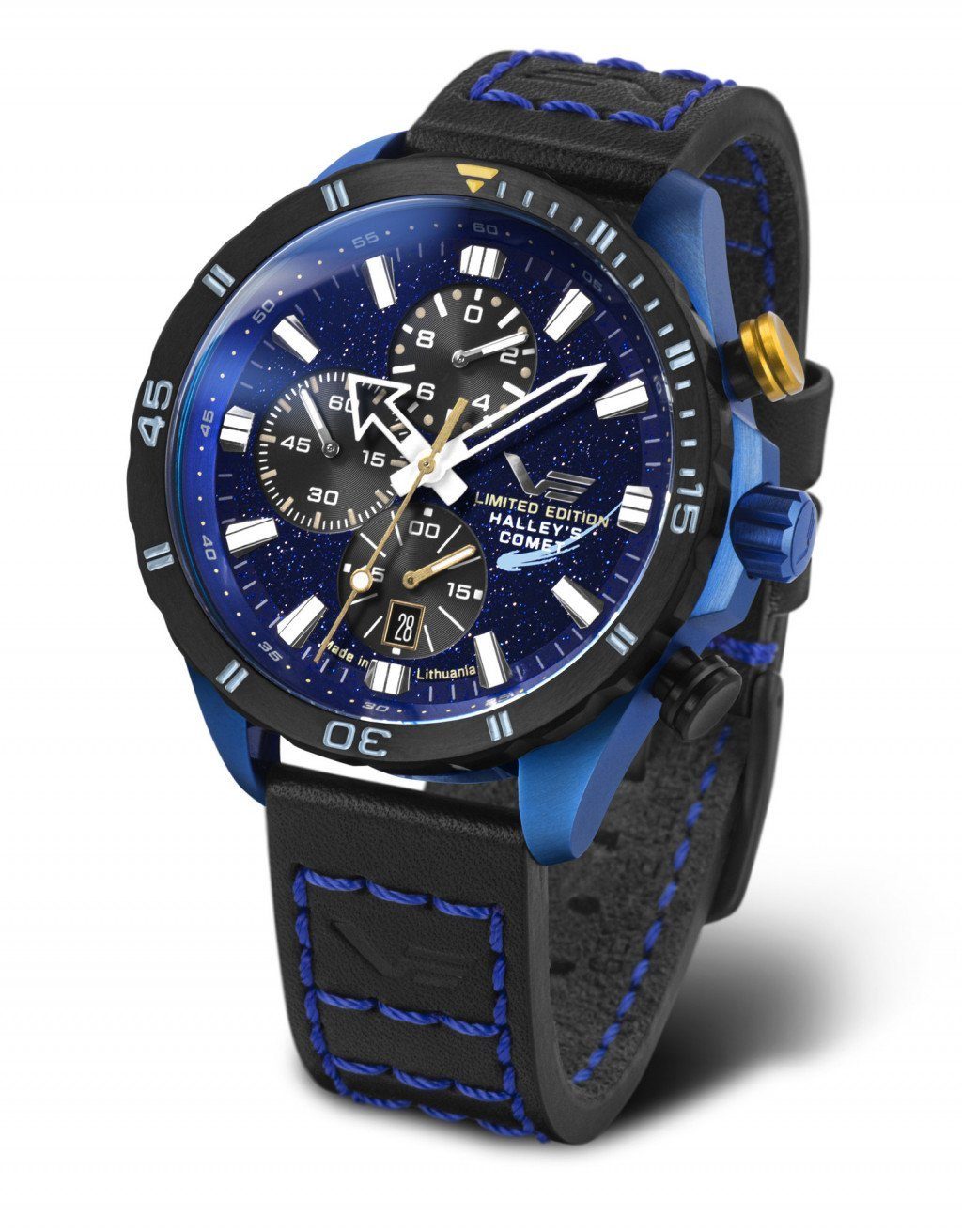 Vostok Europe Chronograph 320E694 Limited Comet Halley´s mm Lederband Blau 47 Herrenuhr Edition