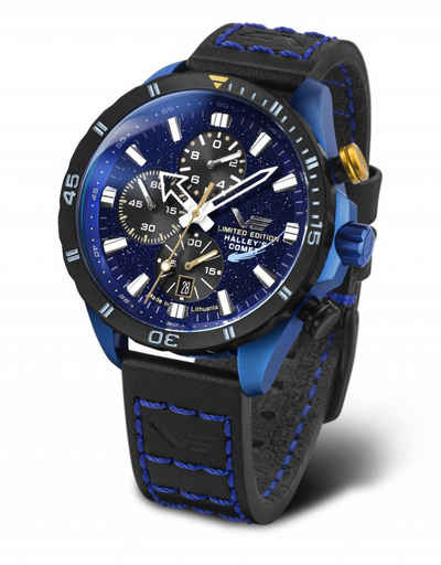 Vostok Europe Chronograph 320E694 Halley´s Comet Limited Edition Herrenuhr Lederband Blau 47 mm