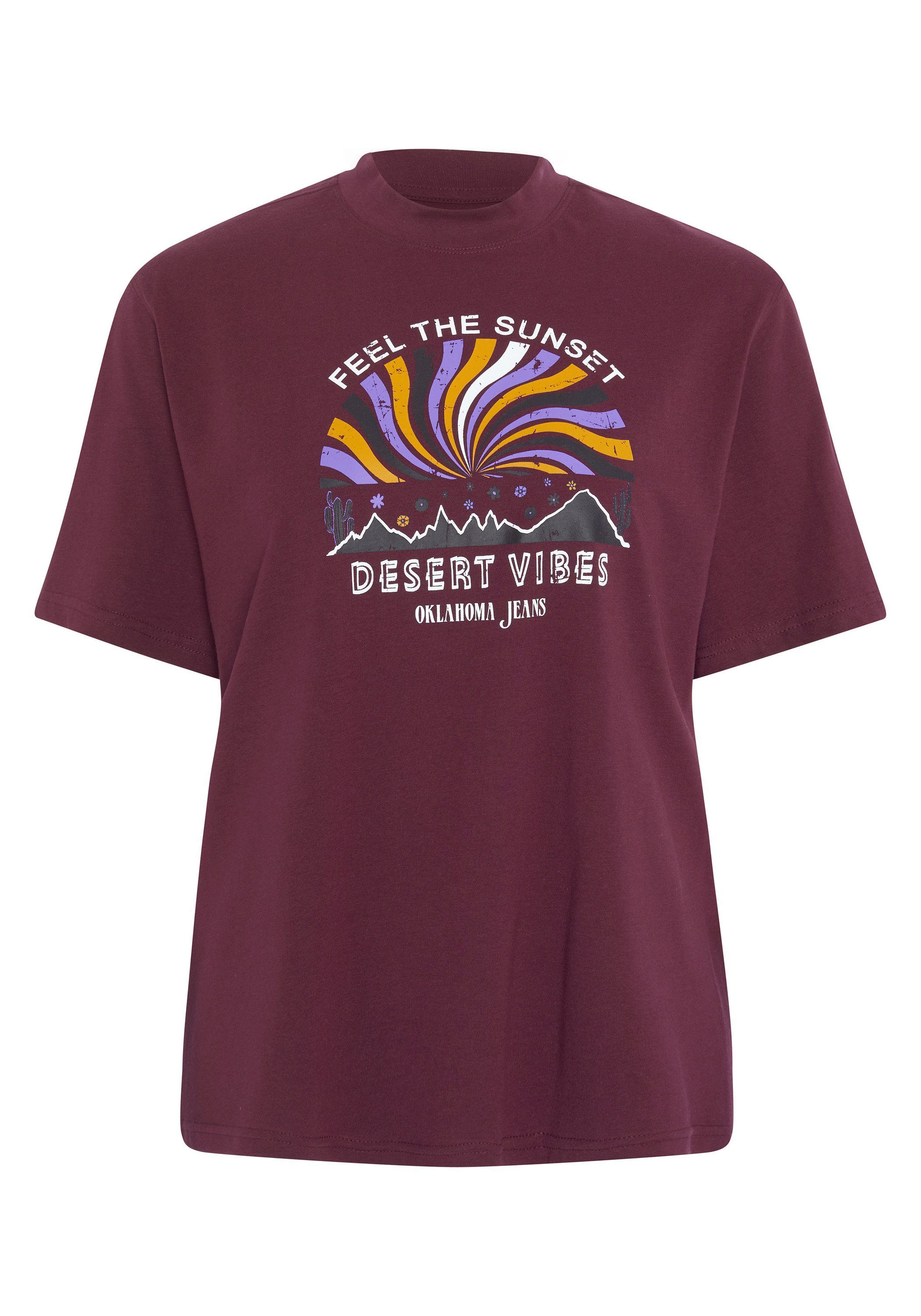 Oklahoma Jeans Print-Shirt mit Desert-Motiv 19-1528 Windsor Wine
