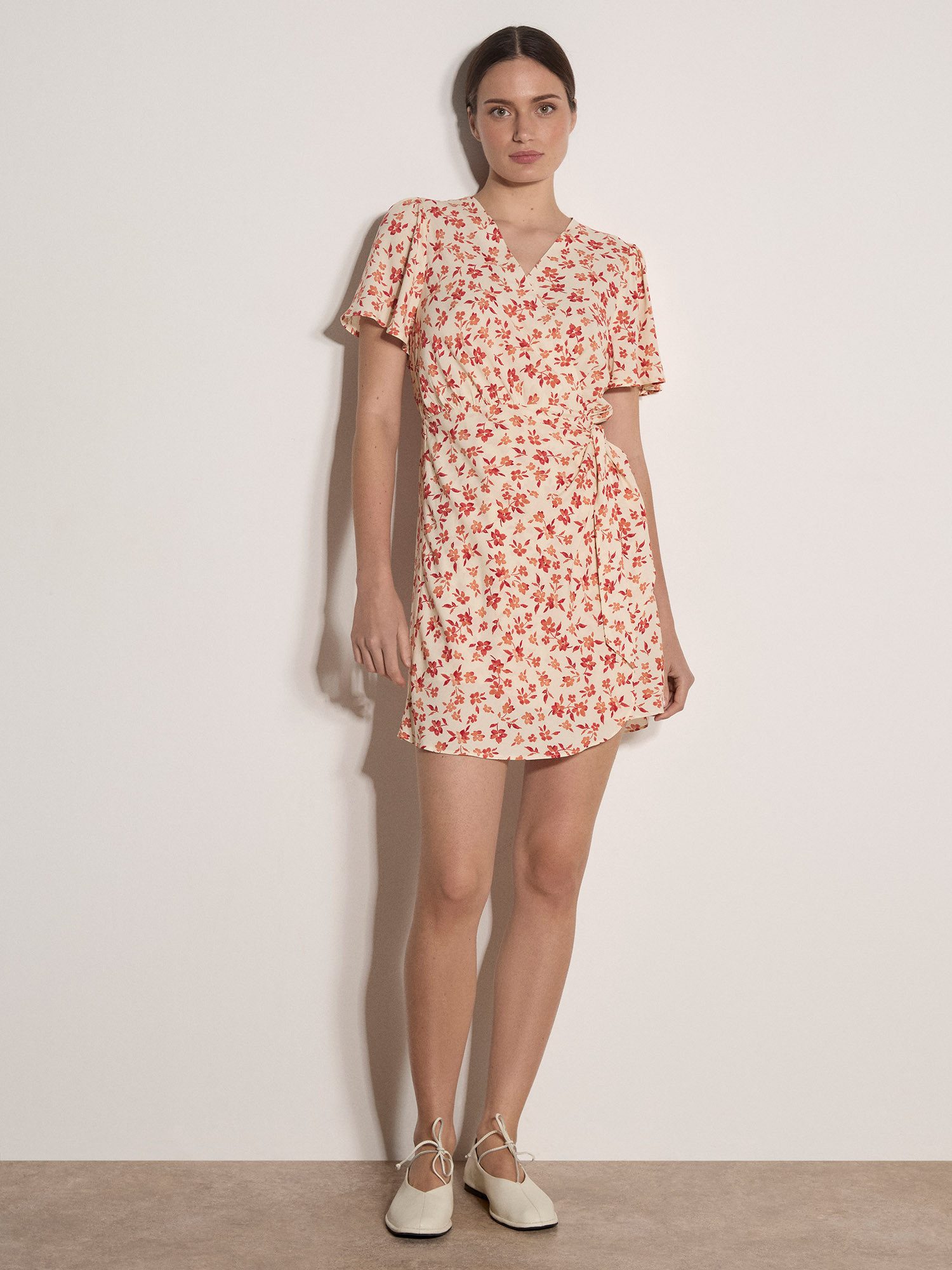 Apricot Minikleid Wickel-Minikleid (mit Stoffgürtel) Druck