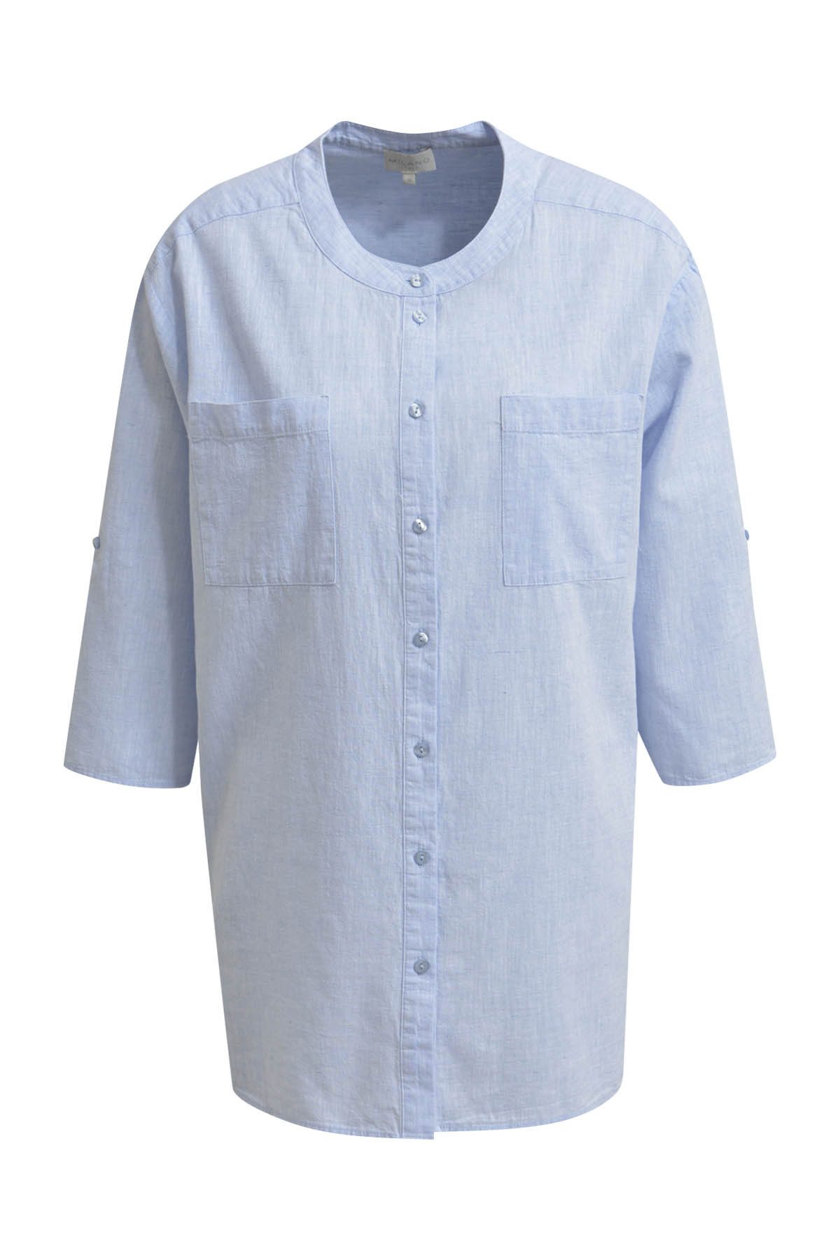 Blusentop BLOUSE W ROUNDNECK AE PLACKET, CHES AZUR