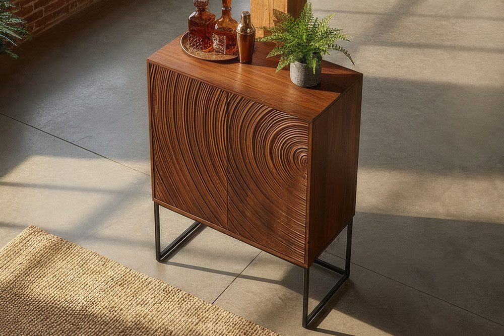 riess-ambiente Highboard ORBIT 120cm braun / schwarz – Mangoholz, 3D-Front, Metall, Stauraum (Einzelartikel, 1 St), Massivholz-Hochschrank mit Push-to-open – ideal für moderne Wohnräume