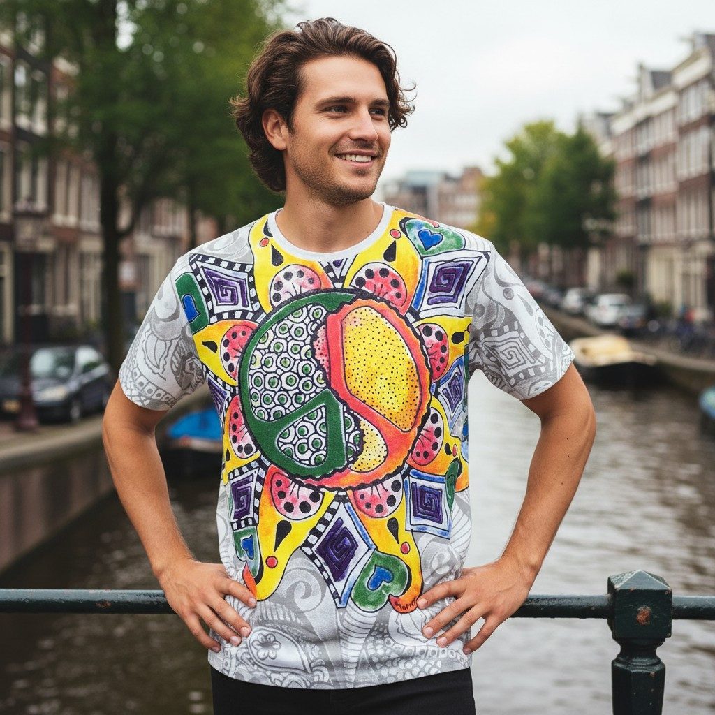 Guru-Shop T-Shirt Mirror T-Shirt - Peace Goa Style, Festival, alternative Bekleidung
