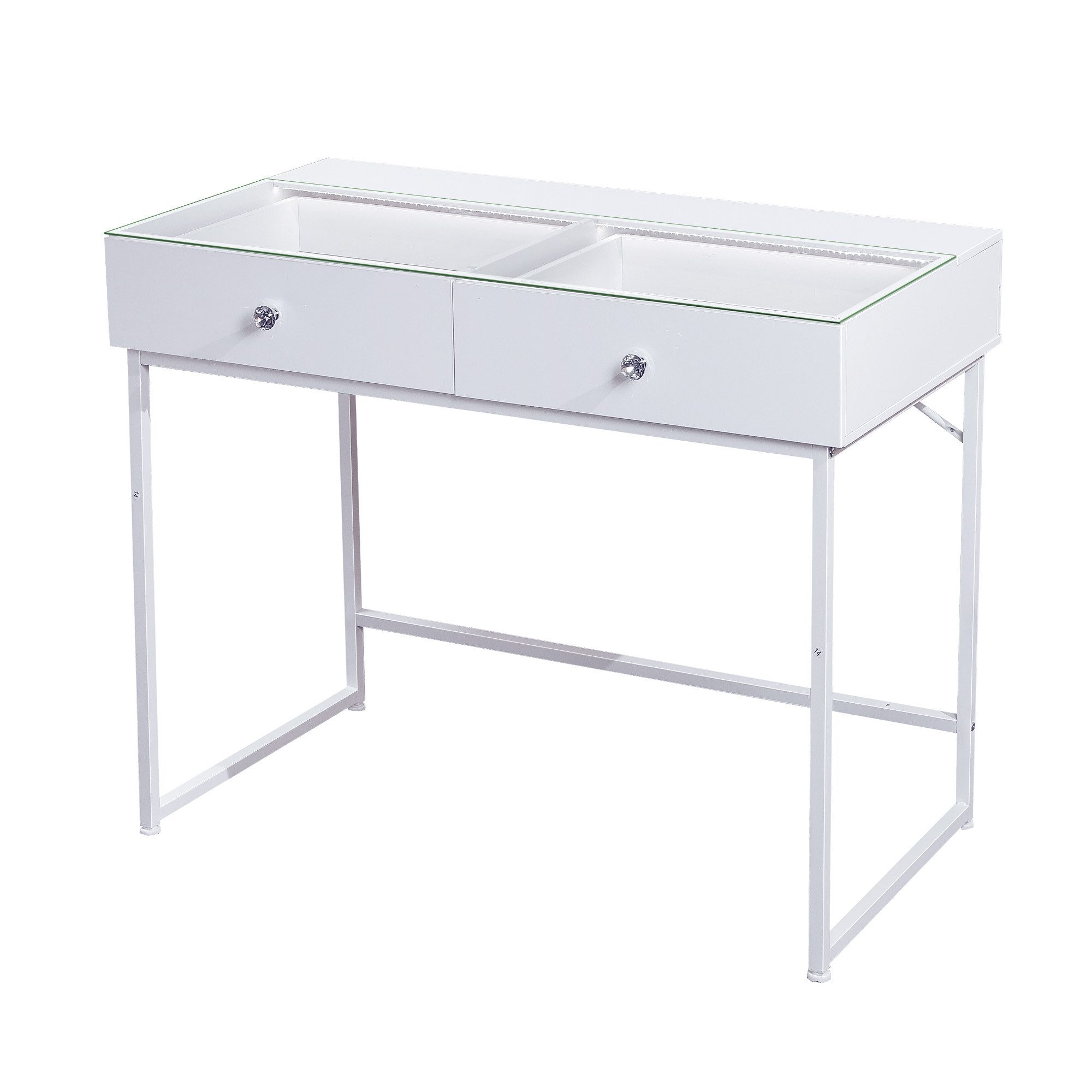 FENCHILIN Schminktisch mit Beleuchtung 2 Schubladen weiß 100 x 55 x 81 cm – Bild 3 von 5