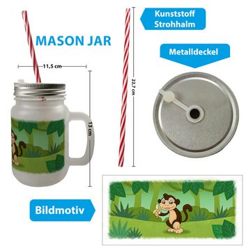 speecheese Glas Affe im Dschungel Mason Jar Henkel Trinkglas mit Deckel