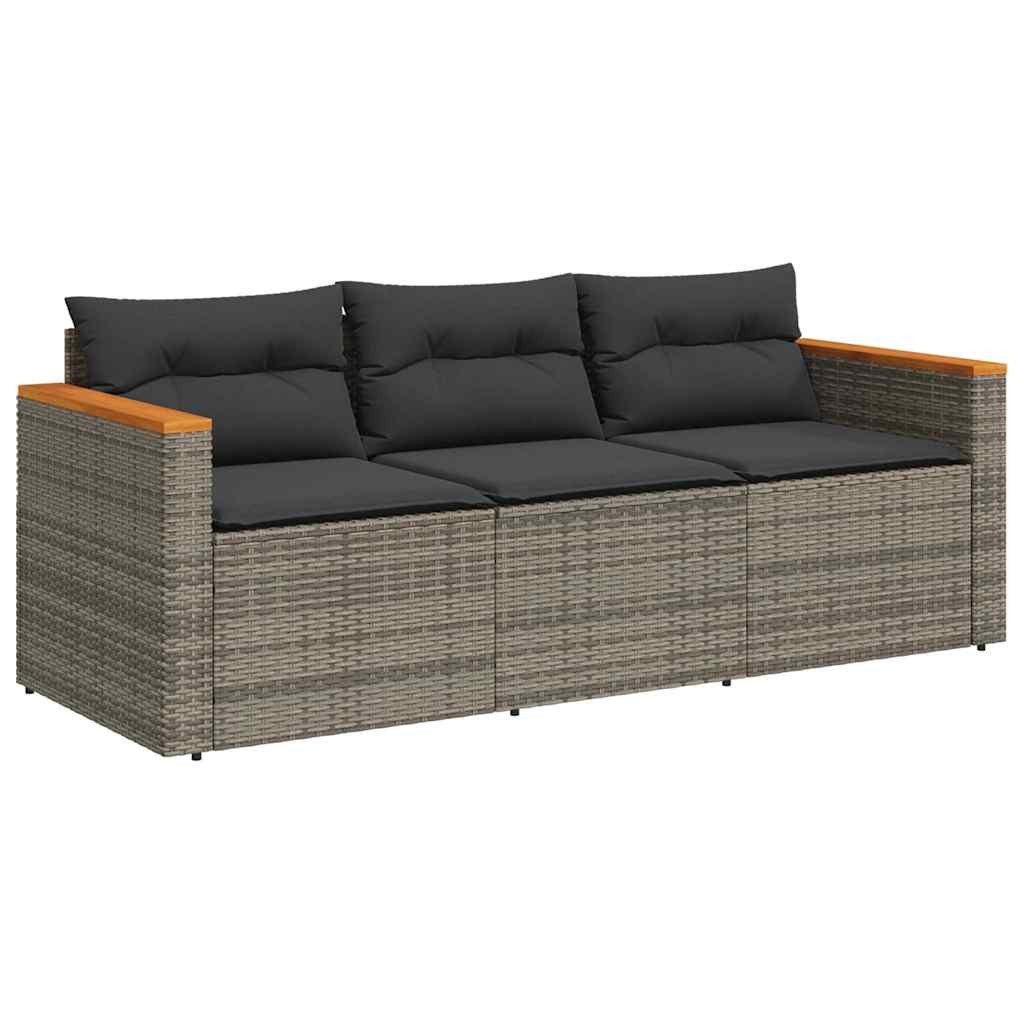 vidaXL Loungesofa Gartensofa mit Kissen 3-Sitzer Grau Poly Rattan, 1 Teile