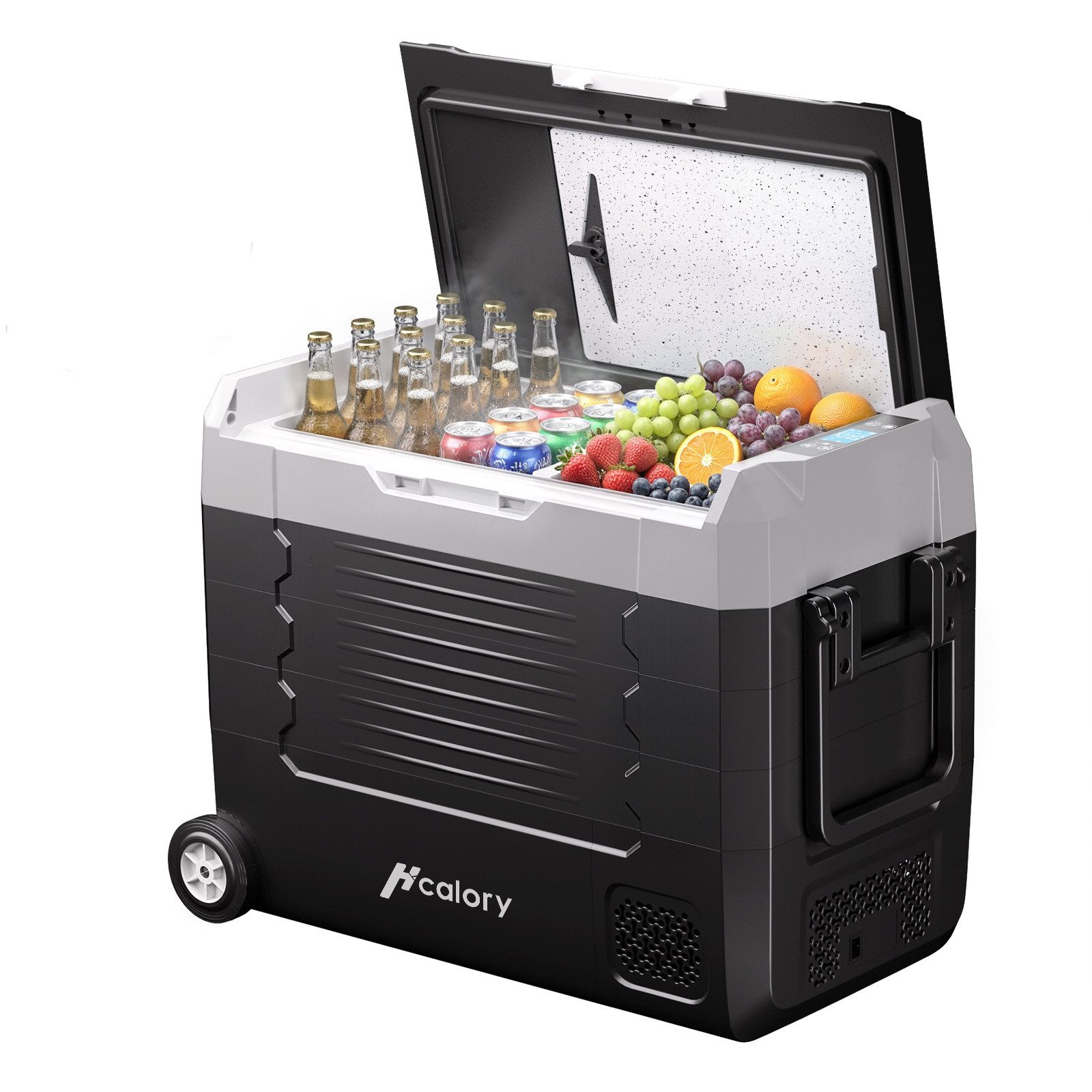 AUDEW Kühlbox Kompressor-Kühlbox Ohne Bluetooth-App, Dual-Zone Camping-Kühlschrank, 35L Auto Kühlschrank 12V/24V/230V mit Rollen, Trennwand &Schneidebrett