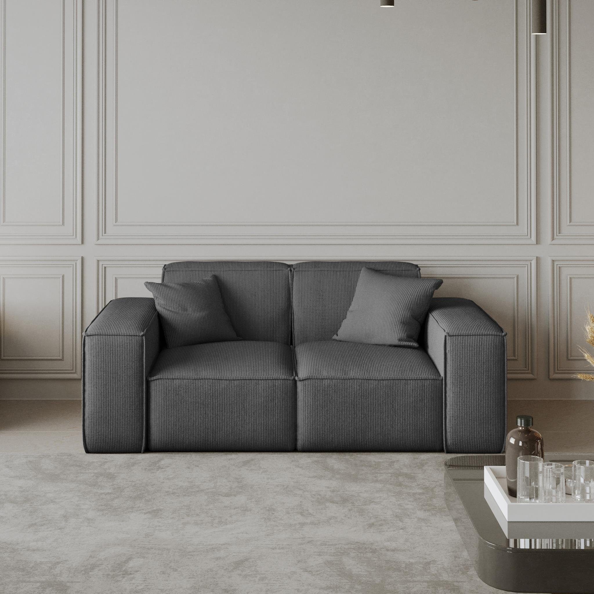 2-Sitzer Stil, Lugano, oder mit Sofa Breite Zweisitzer aus inlusive Sofa Armlehnen im Cordstoff Wellenfedern, Beautysofa modernes Velourstoff,