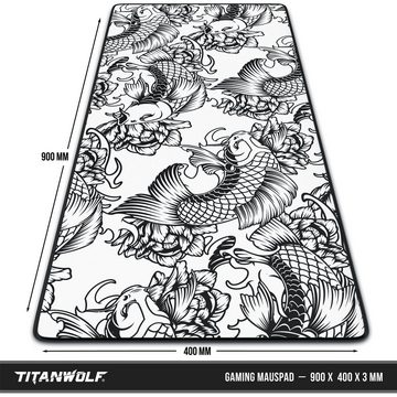 Titanwolf Gaming Mauspad, XXL, glattes Stoffgewebe, Speed Mousepad 900 x 400mm, Koi Tattoo 2