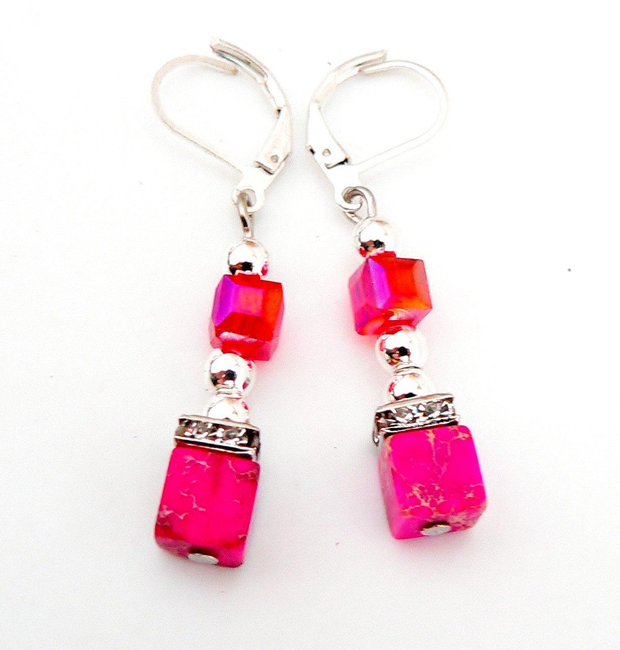 traumschmuck Ohrhänger-Set 560a-o Ohrringe Kristallglau Jaspis vers. Hämatitperlen (Valentinstag, Geburtstag), handgefertigt, Made in Germany