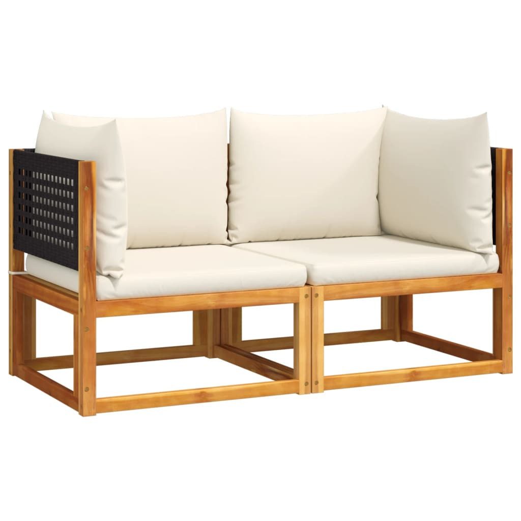 Gartenlounge-Set Gartensofas-Ecke mit Kissen 2 Stk. Holz & Rattan