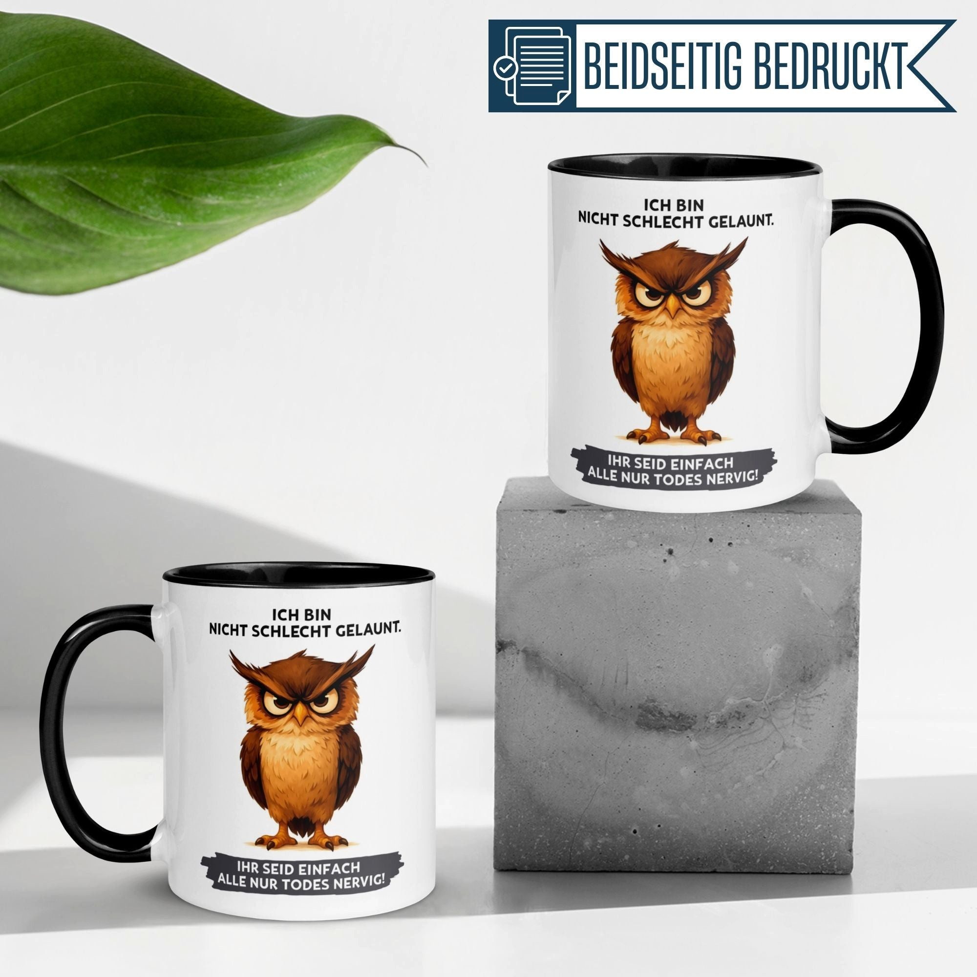 Momentals Tasse Eule – „Ich bin nicht schlecht gelaunt“ – Eulen Geschenk Morgenmuffel, Gratis Versand · Links-&Rechtshänder · Spülmaschinenfest