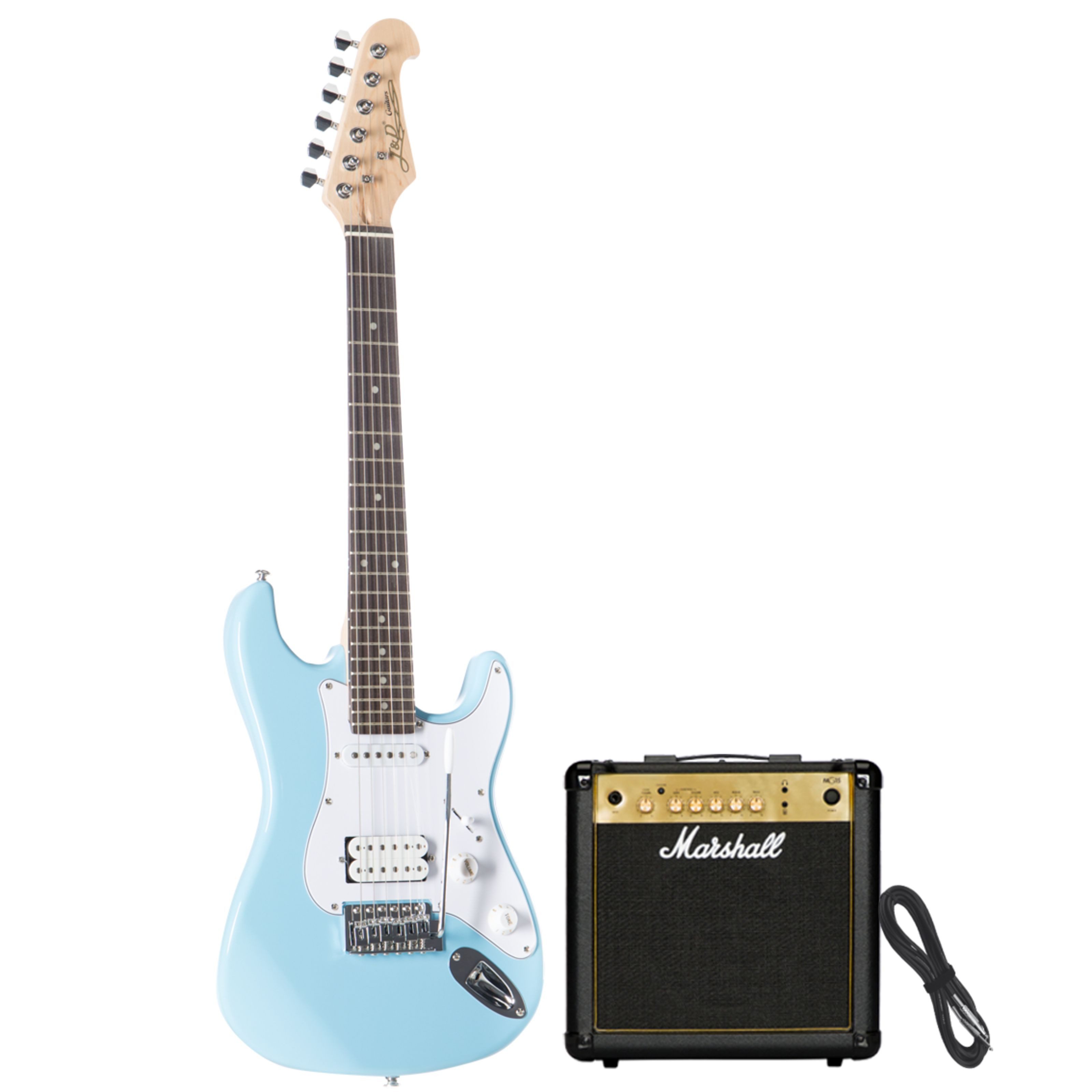 J & D E-Gitarre, E-Gitarren, E-Gitarren-Sets, ST-MINI Sky Blue + MG15G - E-Gitarren Anfänger Set