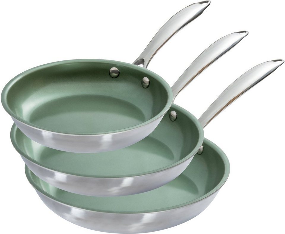 JUST VEGAN Pfannen-Set CeraVegan, Edelstahl 18/8 (Set, 3-tlg), pflanzliche  Keramikbeschichtung, Induktion, 20/24/28 cm