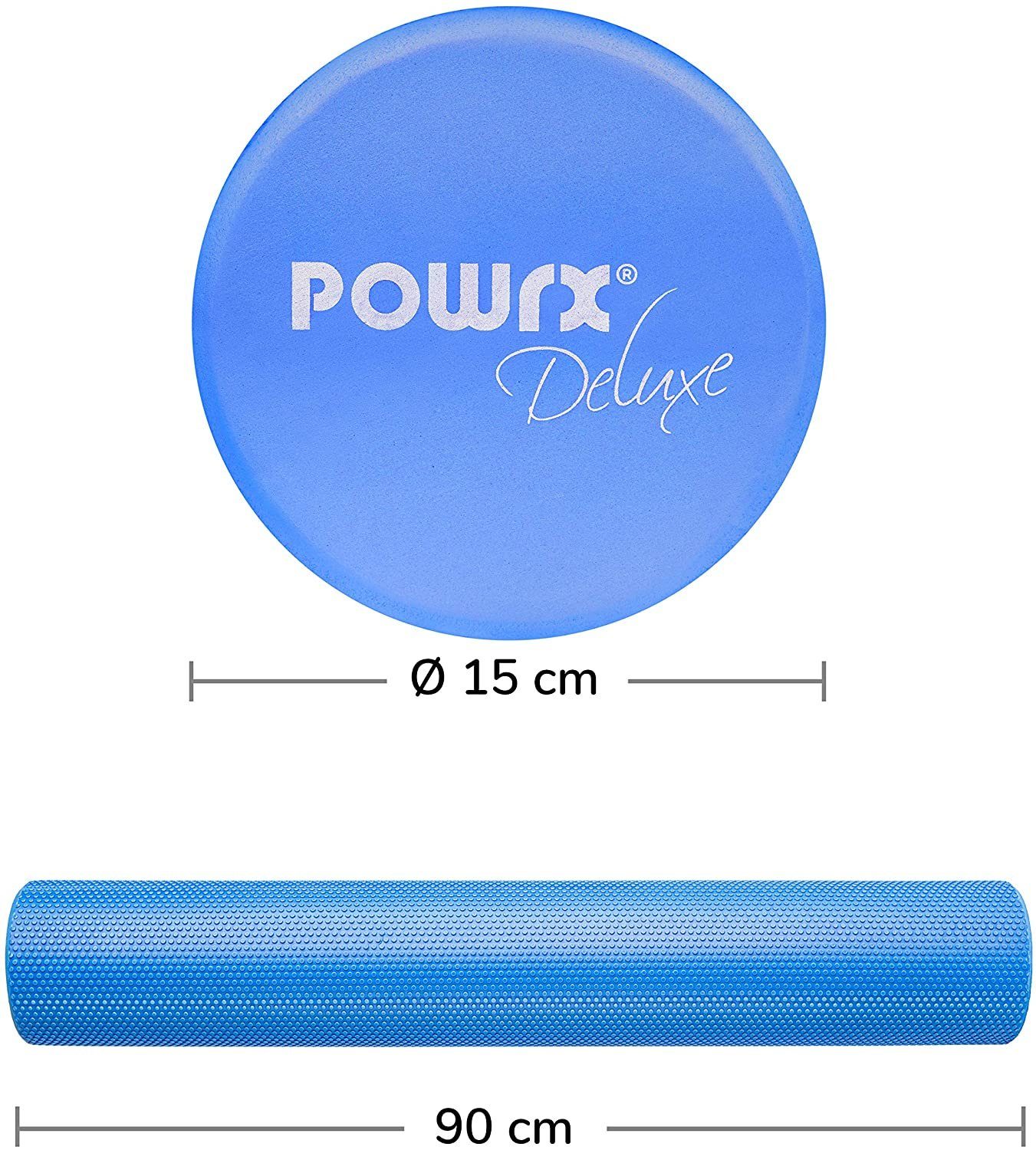Blau Cm 90x15cm 90 X - POWRX Pilatesrolle Pilates, - 15 Schaumstoff Faszien-Training, Yoga-Rolle Blau Schaumstoff,