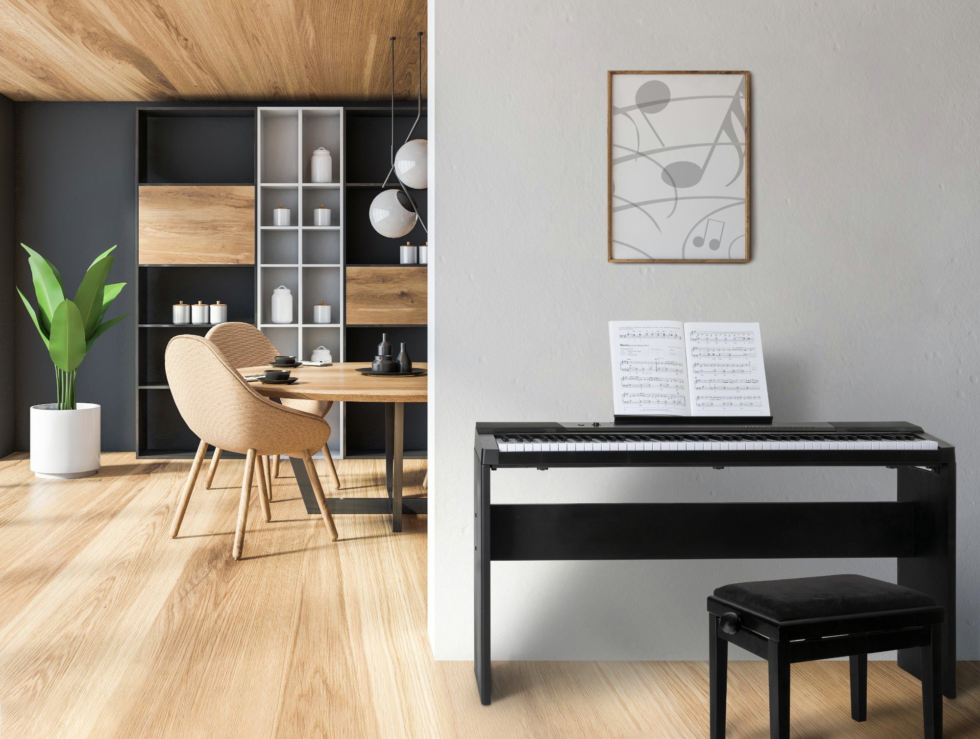 McGrey Home-Keyboard DK-88 - 88 Tasten Beginner-Keyboard in Stagepiano Optik (inkl. Sustain-Pedal und Unterbau), integrierter USB MP3-Player, Split-, Dual- und Twinova-Funktion