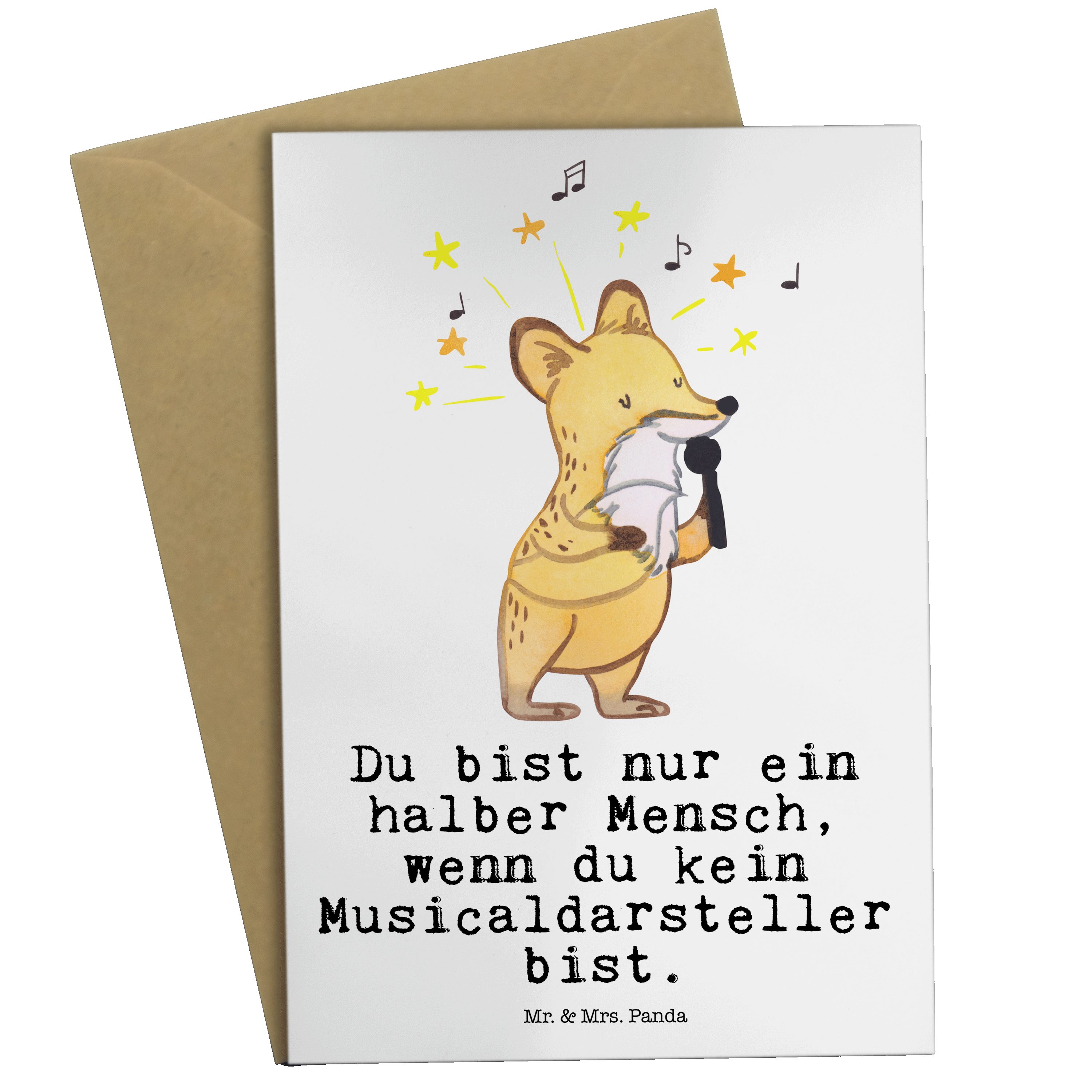 Mr. & Mrs. Panda Grußkarte Musicaldarsteller mit Herz - Weiß - Geschenk, Klappkarte, Glückwunsch