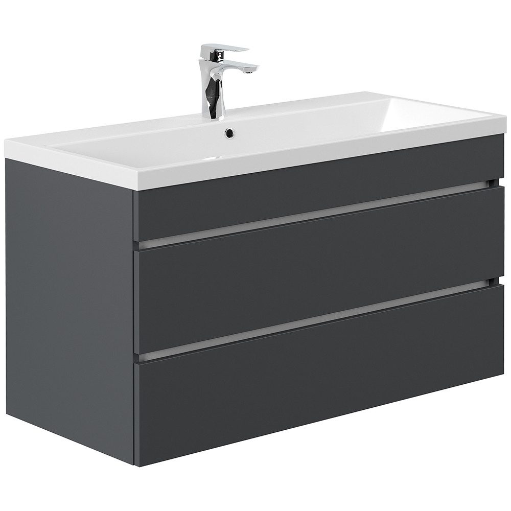 Lomadox Waschtisch FROME-02, 100 cm, hängend, grau matt, mit 2 Schubladen
