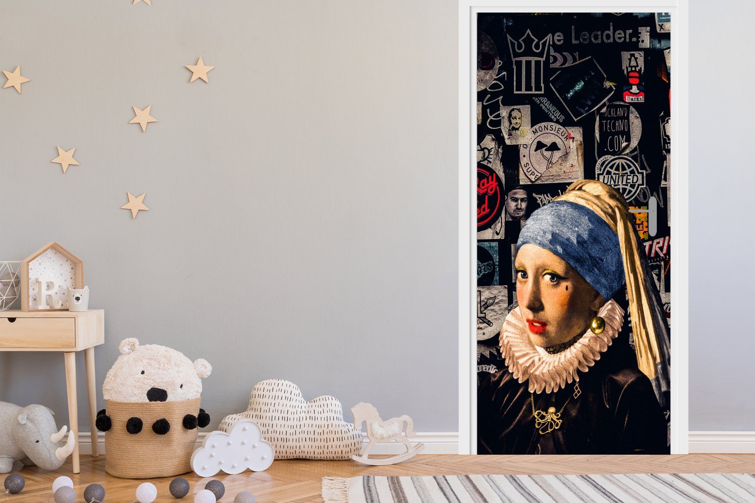 MuchoWow Türtapete Das cm Fototapete - mit Vermeer, Tür, bedruckt, Tätowierung (1 Perlenohrring Matt, Türaufkleber, für 75x205 St), dem - Mädchen